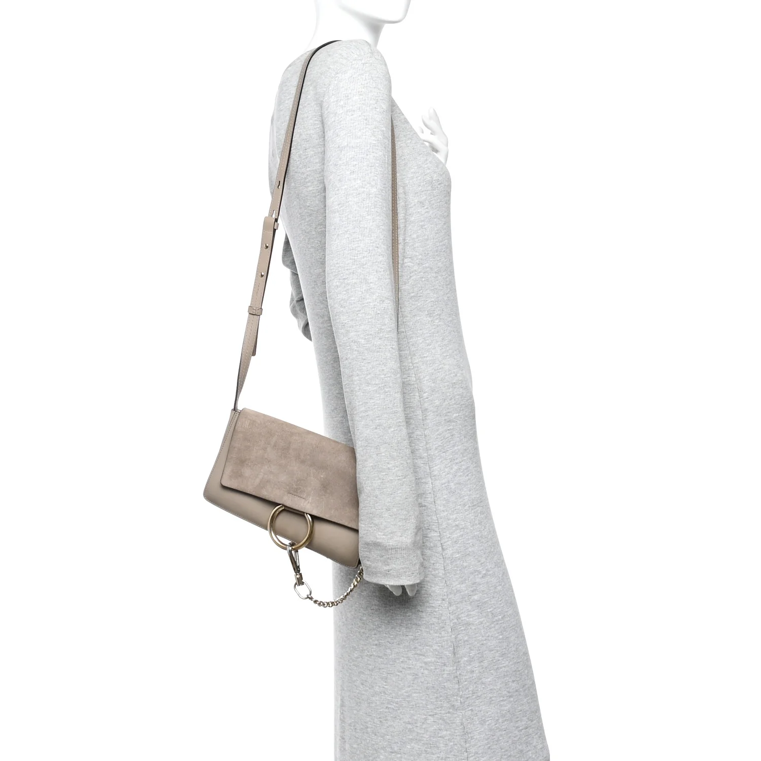 Suede Calfskin Small Faye Shoulder Bag Motty Grey - Image 2
