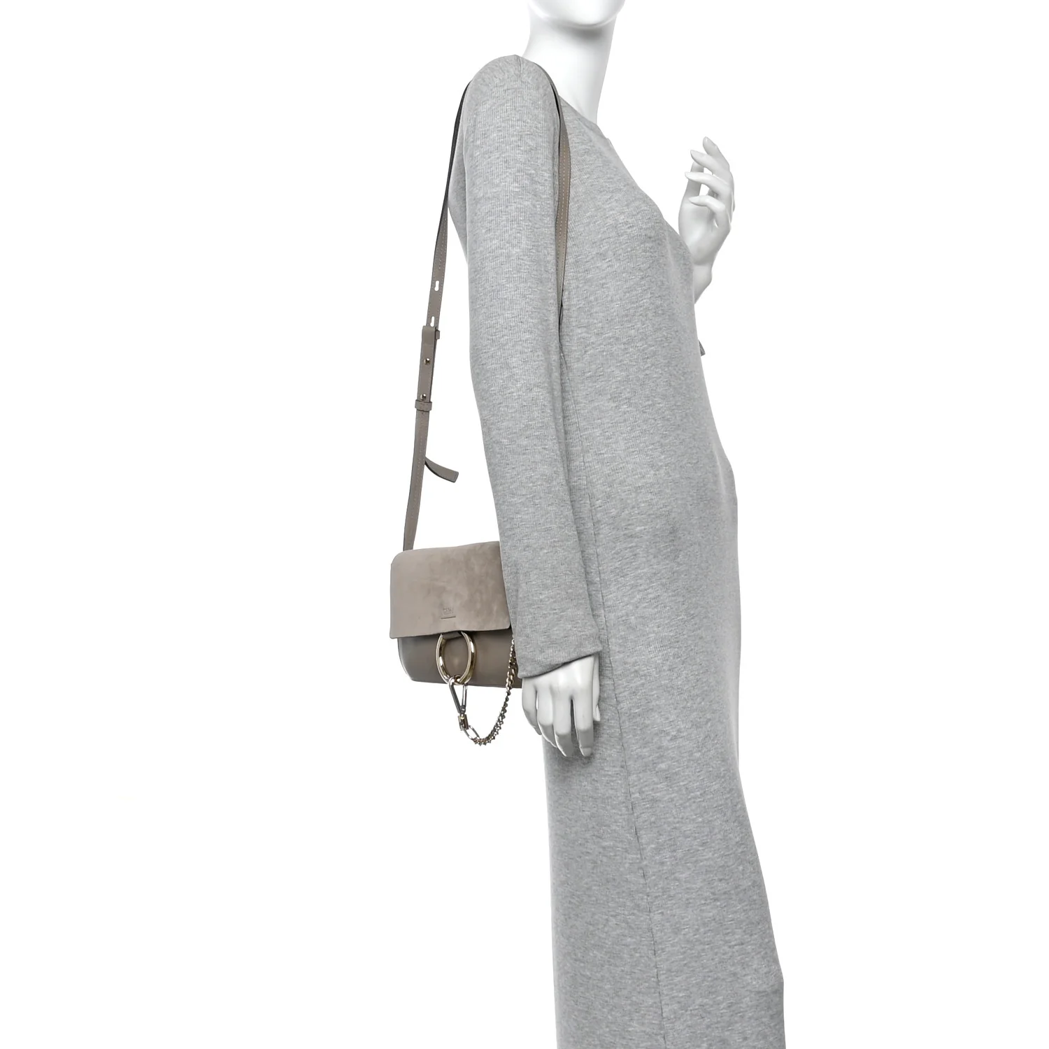 Suede Calfskin Small Faye Shoulder Bag Motty Grey - Image 2