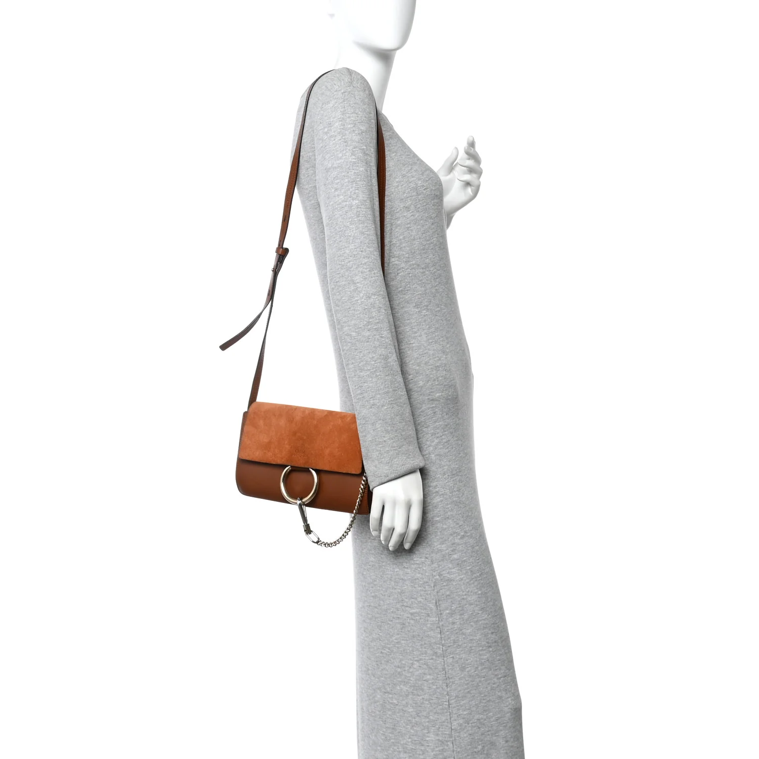 Suede Calfskin Small Faye Shoulder Bag Tobacco - Image 2