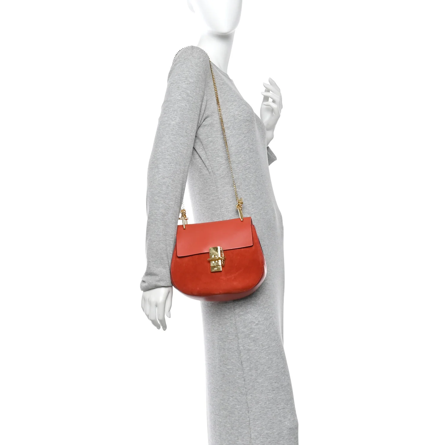 Suede Smooth Calfskin Drew Shoulder Bag Poppy - Image 2
