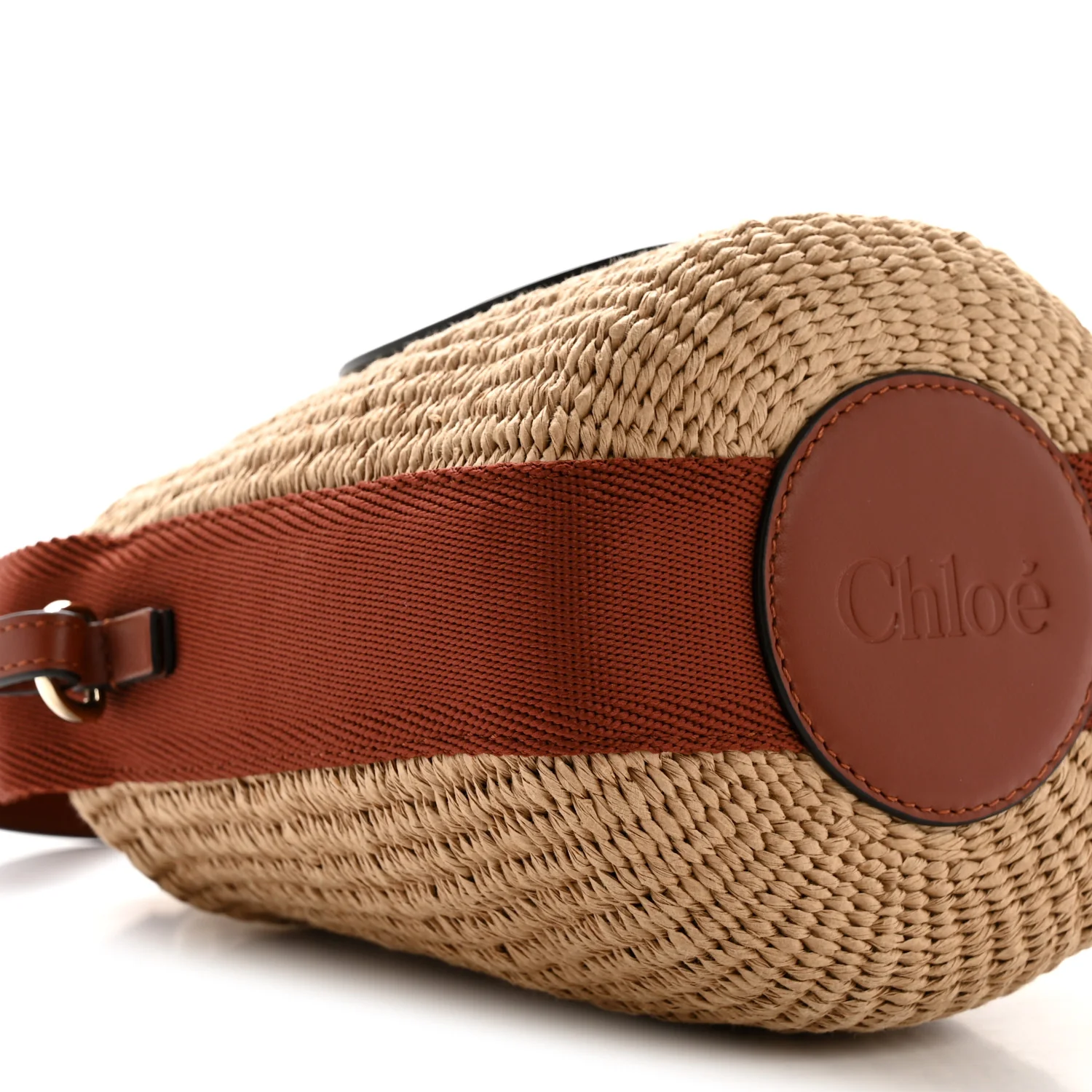 X MIFUKO Paper Raffia Calfskin Small Horse Medal Bucket Bag Sepia Brown - Image 10