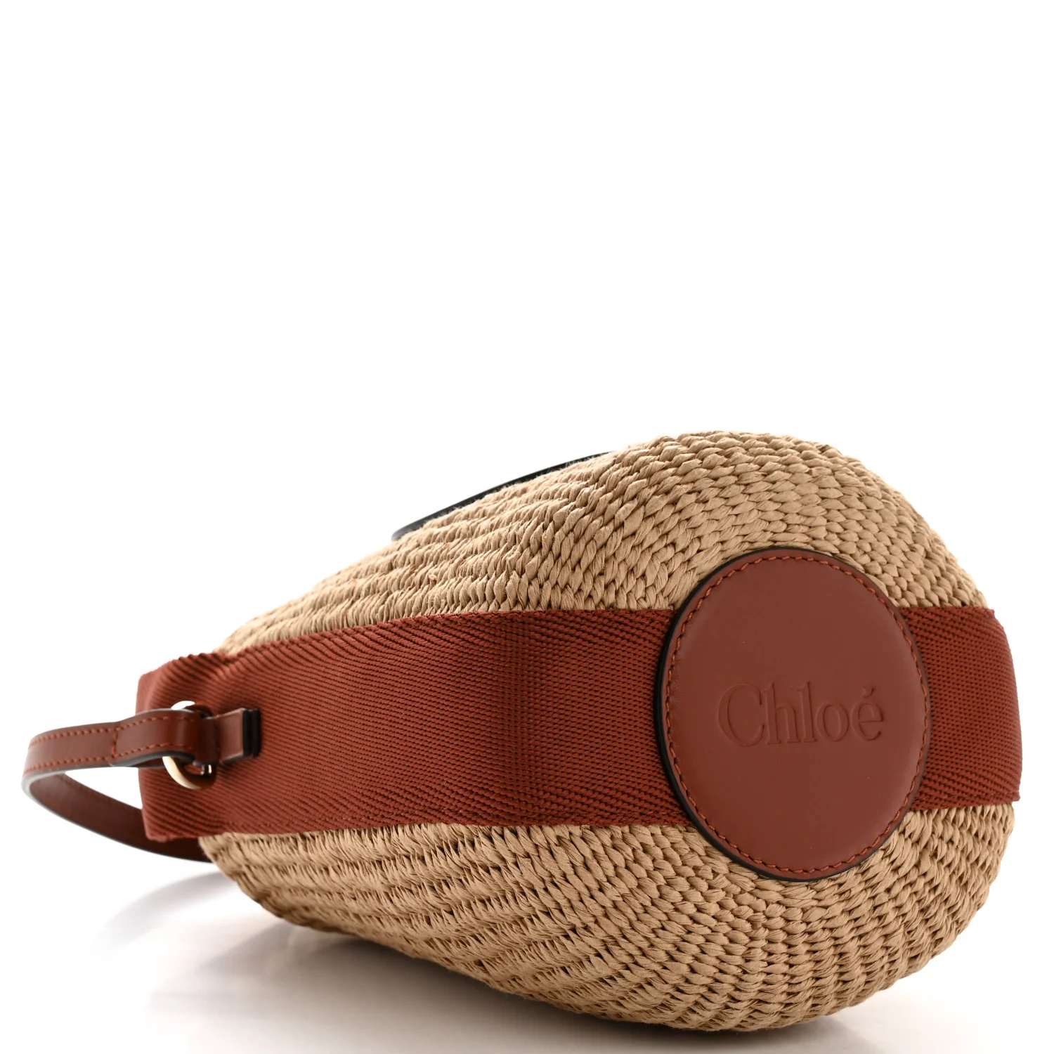 X MIFUKO Paper Raffia Calfskin Small Horse Medal Bucket Bag Sepia Brown - Image 4