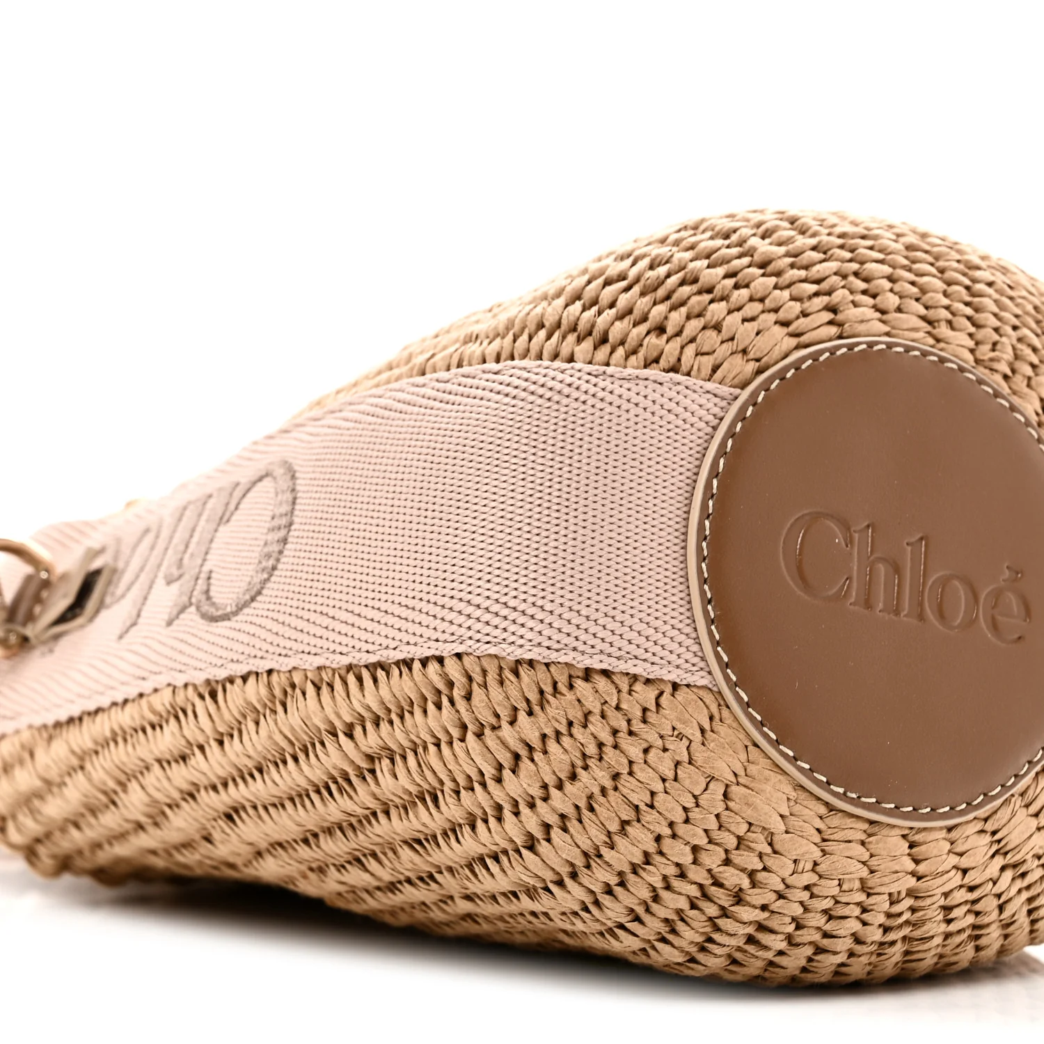 X MIFUKO Raffia Calfskin Small Woody Basket Shoulder Bag Beige Light Pink - Image 8