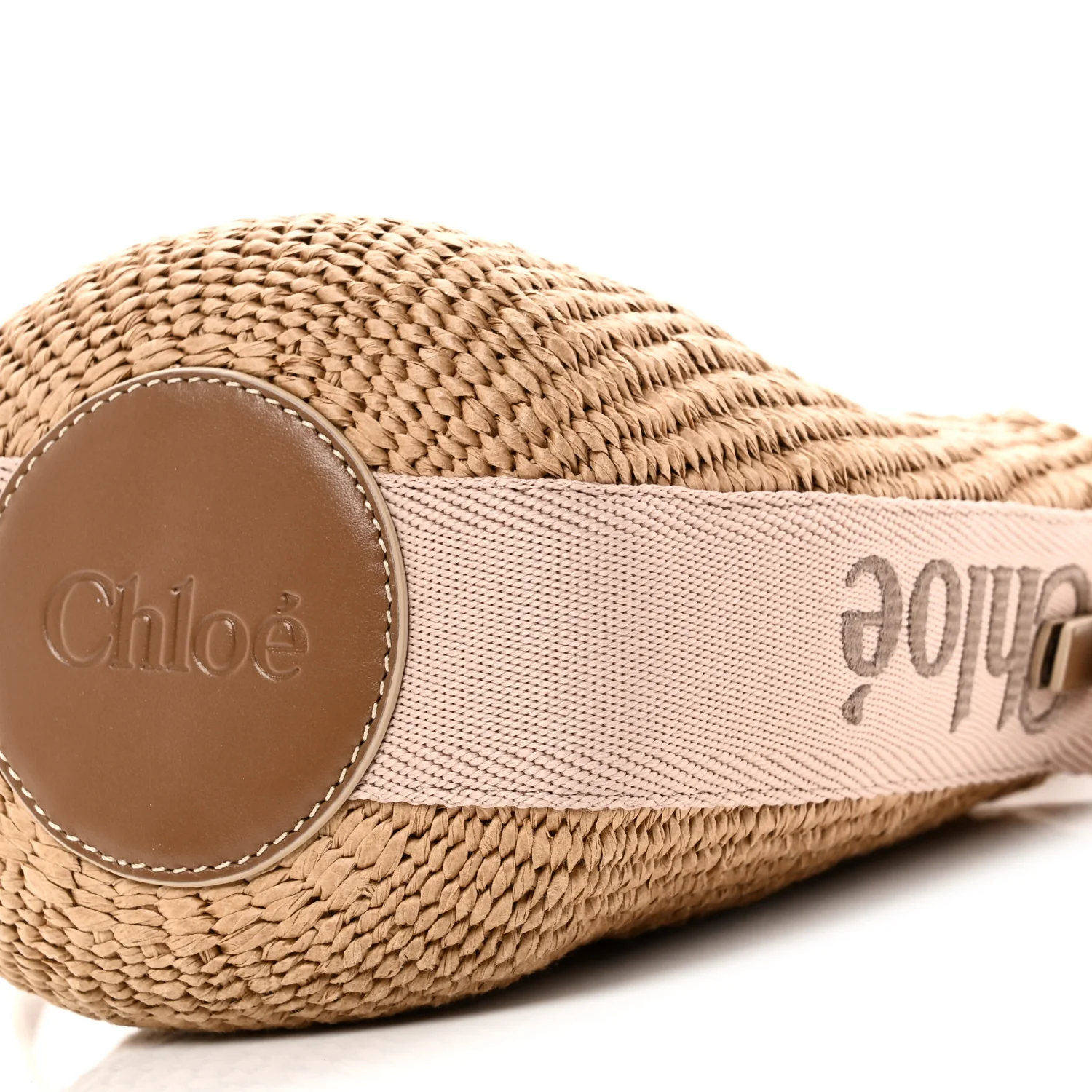 X MIFUKO Raffia Calfskin Small Woody Basket Shoulder Bag Beige Light Pink - Image 9