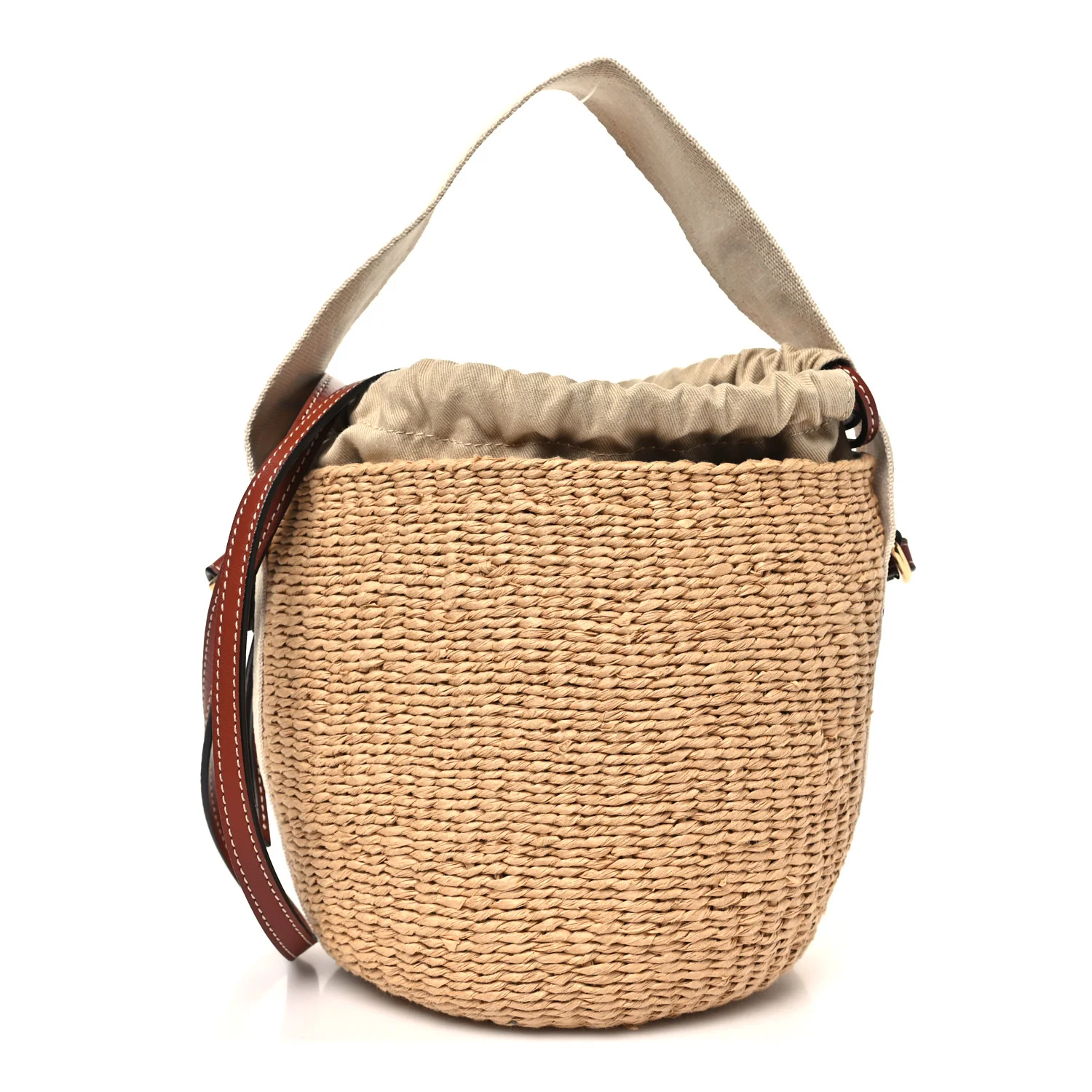 X MIFUKO Raffia Calfskin Small Woody Basket Shoulder Bag Black Beige