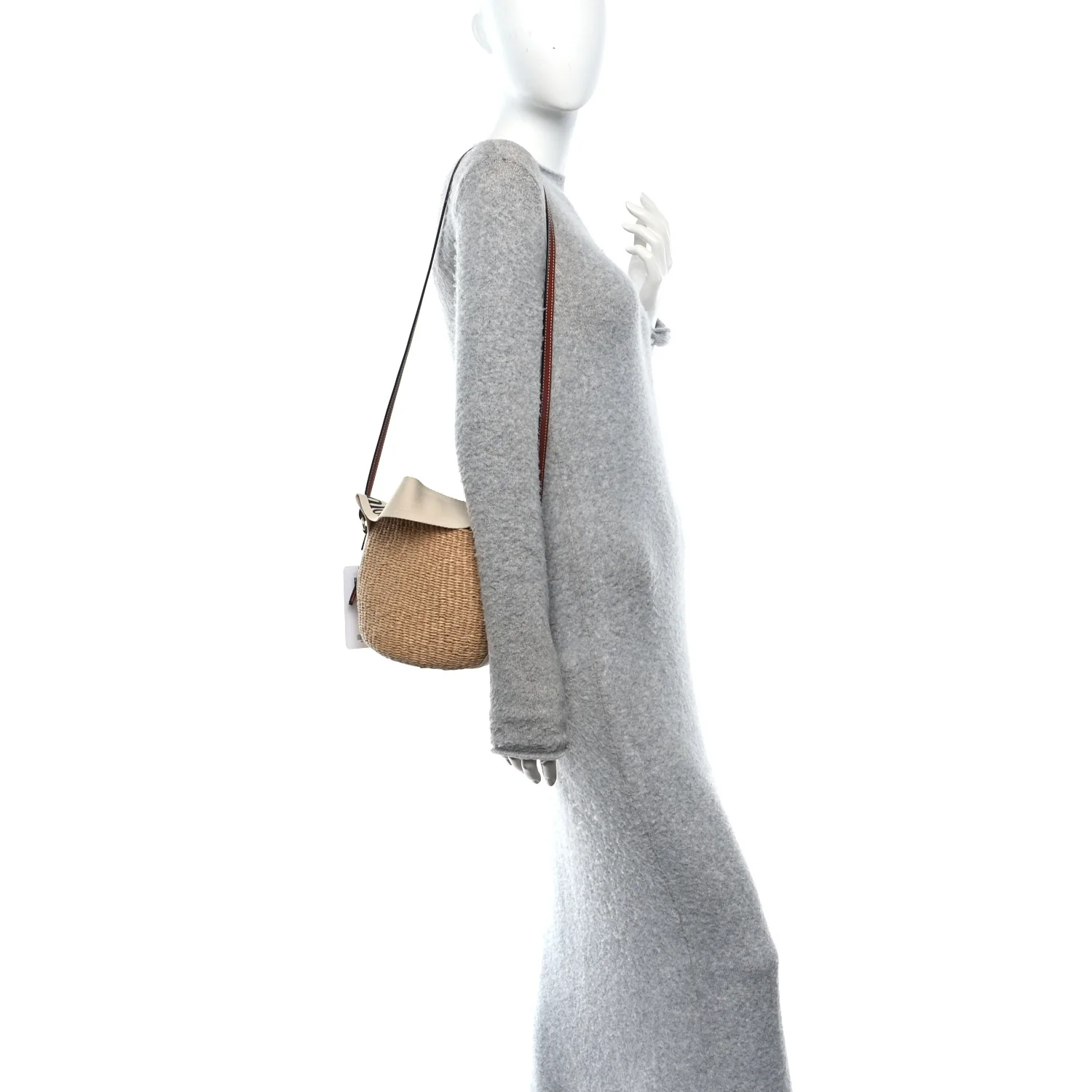 X MIFUKO Raffia Calfskin Small Woody Basket Shoulder Bag Black Beige - Image 2