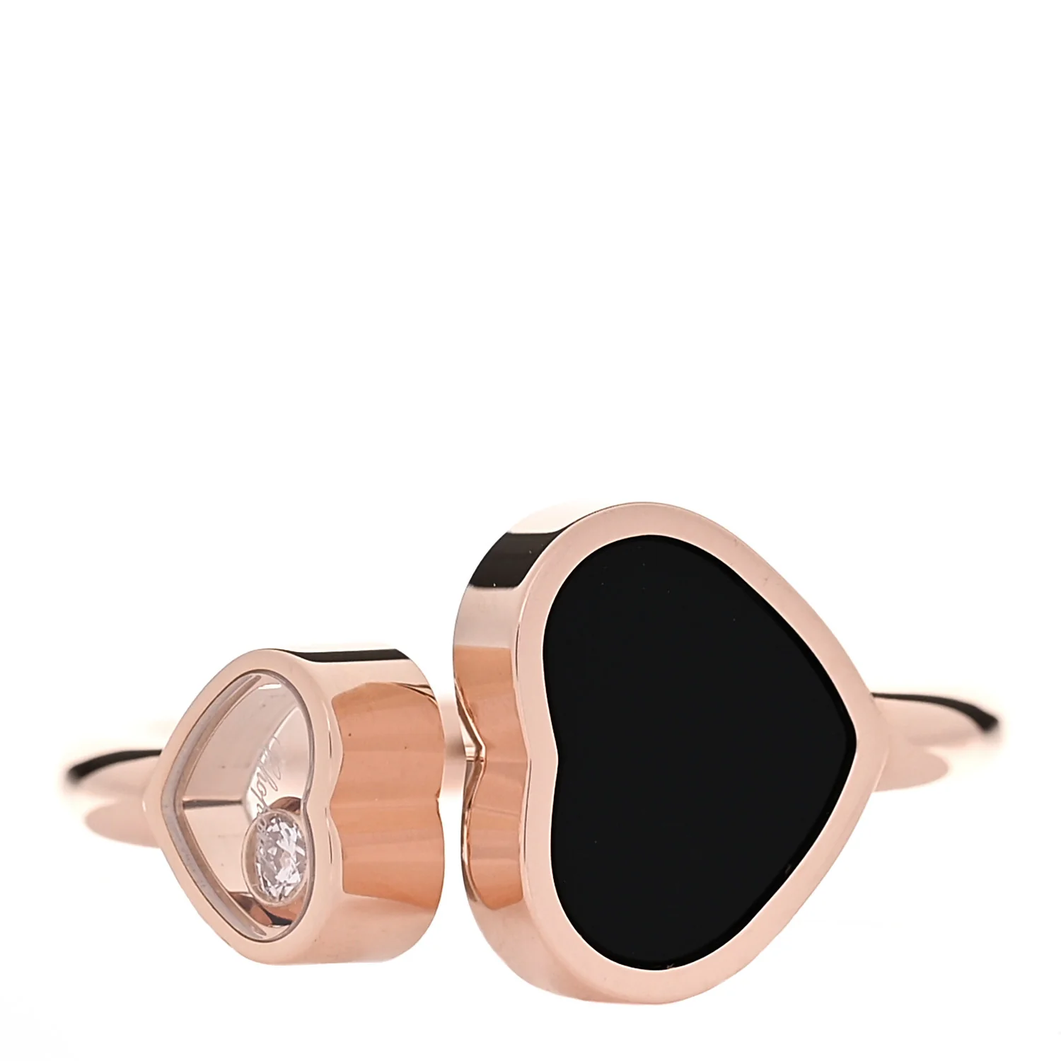 18K Rose Gold Diamond Black Onyx Happy Hearts Ring 52 6