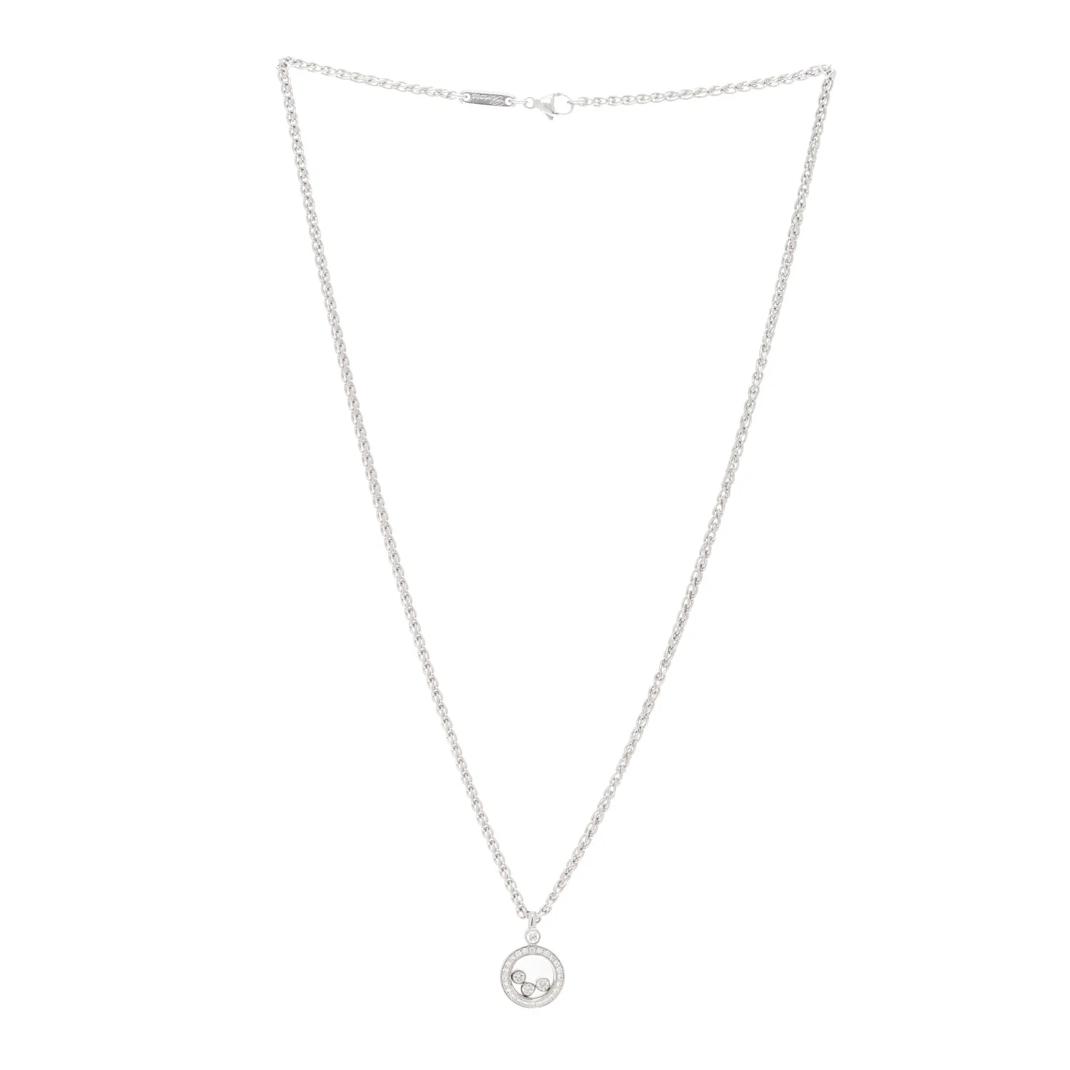 18K White Gold 3 Diamond Happy Diamond Icons Round Pendant Necklace - Image 3