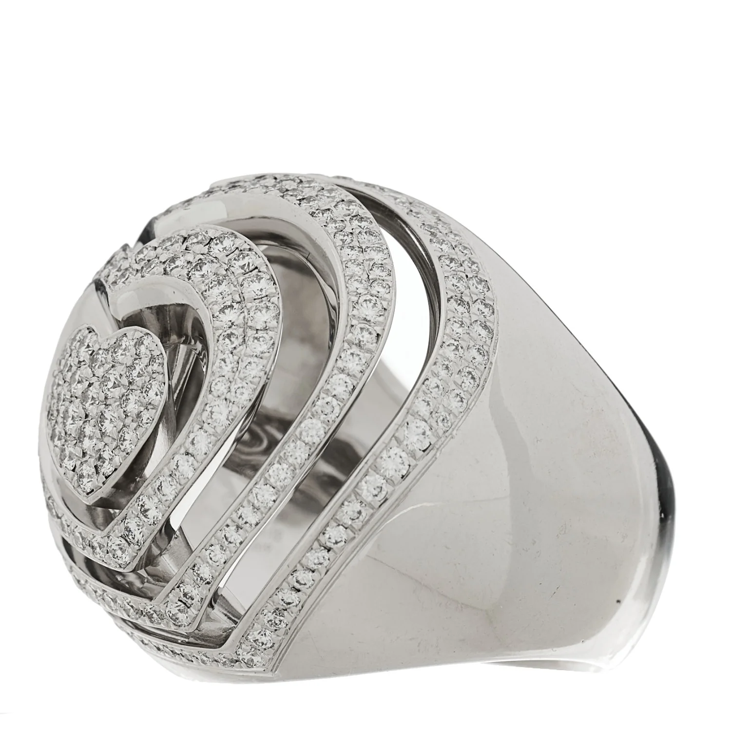 18K White Gold Diamond Heart Xtravaganza Cocktail Ring 54 6.75 - Image 3