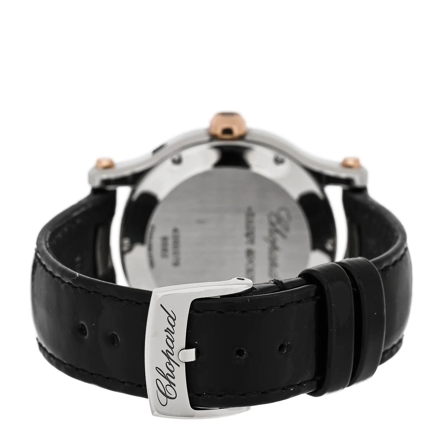 Stainless Steel 18K Rose Gold Alligator 5 Diamond 36mm Happy Sport Quartz Watch Black - Image 3