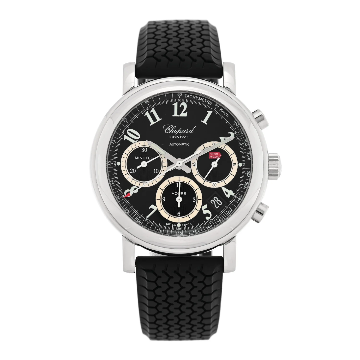 Stainless Steel Rubber 39mm Mille Miglia Chronograph Automatic Watch Black