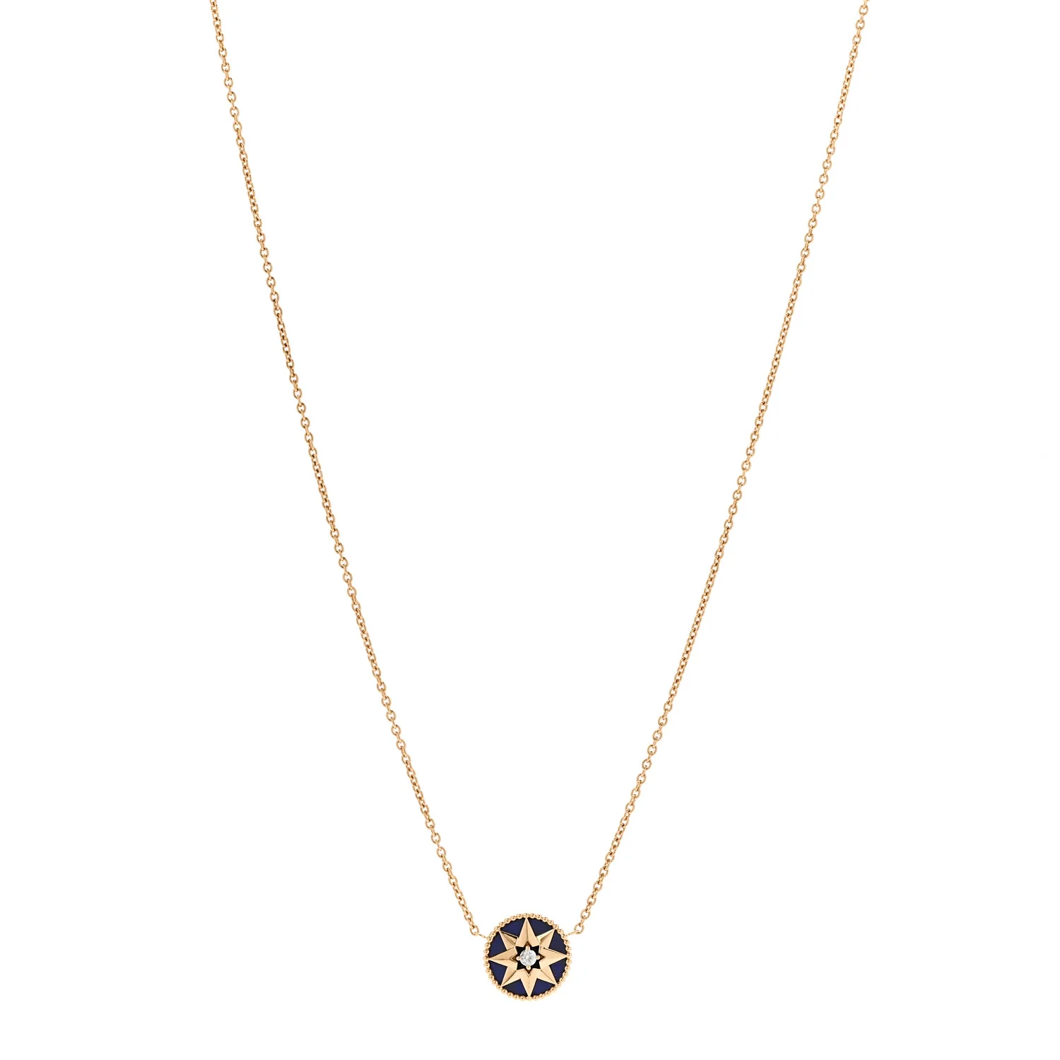 18K Yellow Gold Diamond Lapis Lazuli Rose Des Vents Necklace