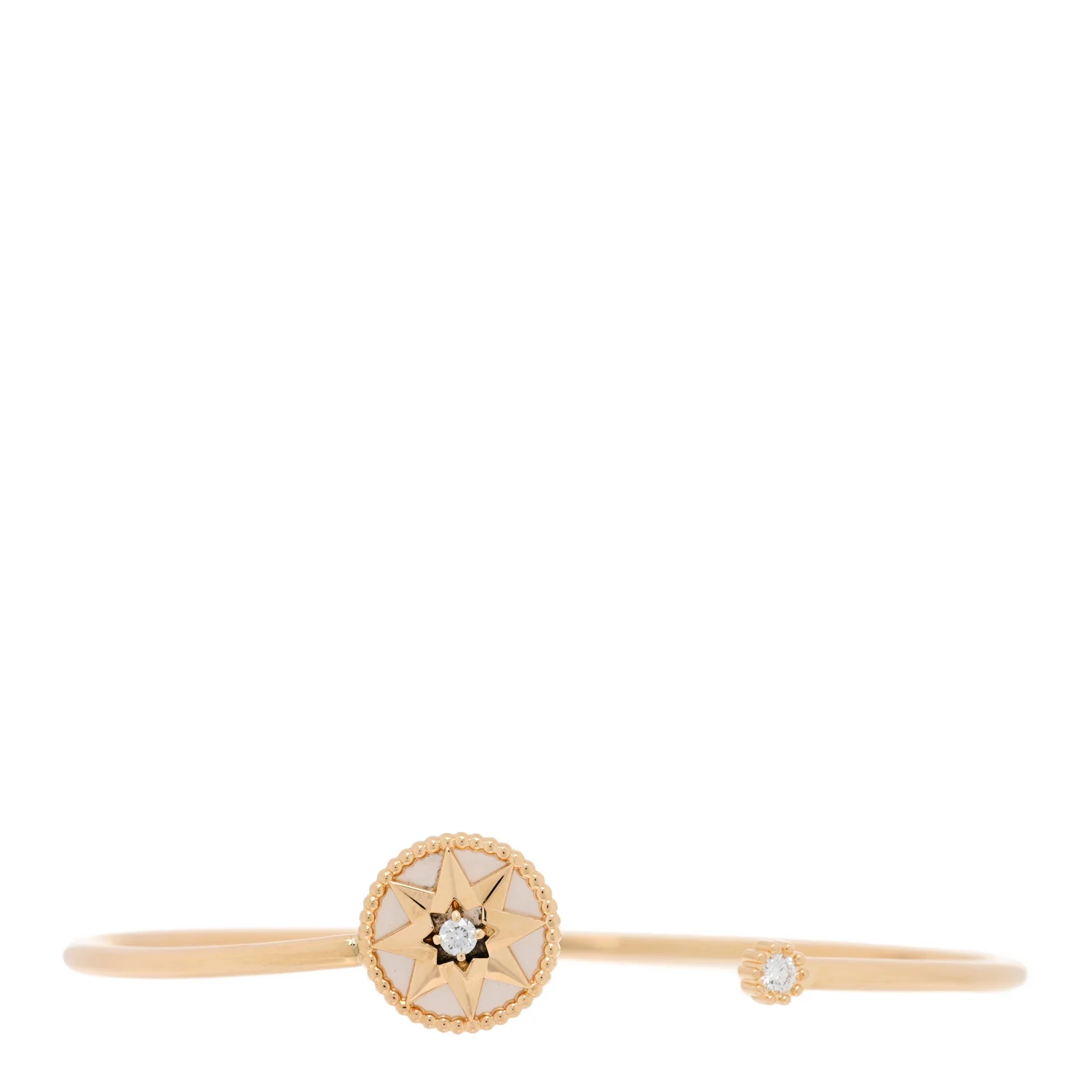 18K Yellow Gold Diamond Mother of Pearl Rose Des Vents Cuff Bracelet
