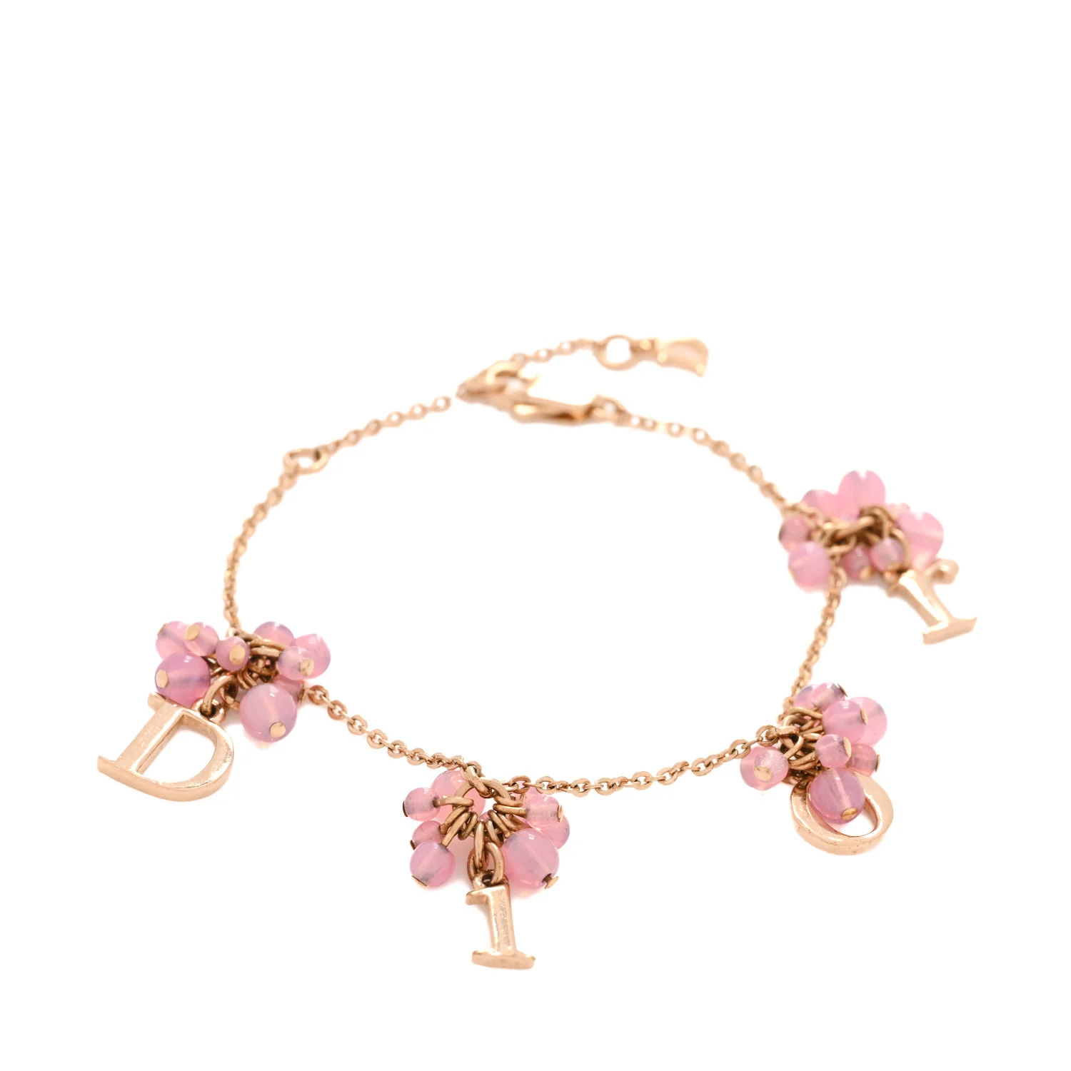 Beaded Logo Charm Bracelet Gold Pink