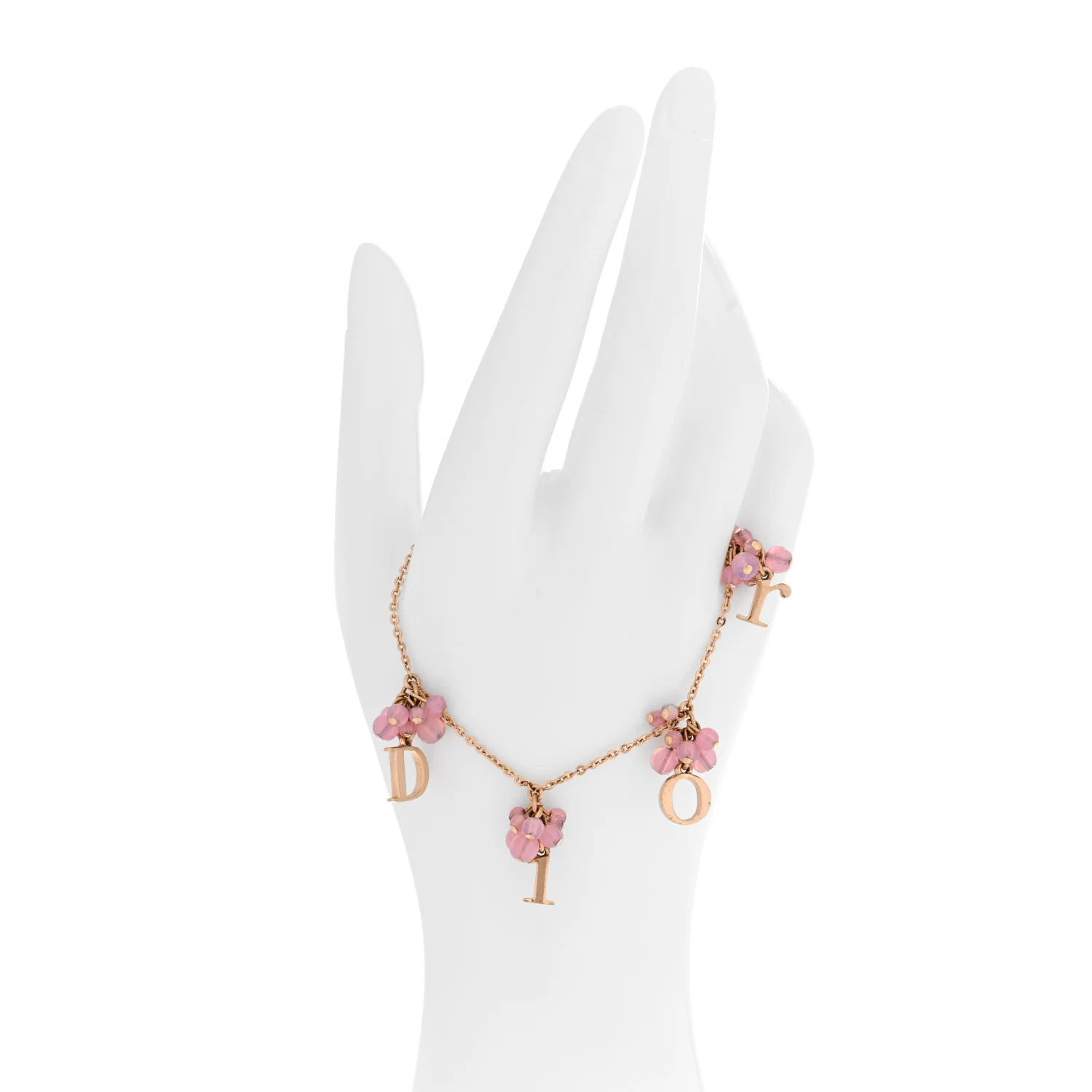 Beaded Logo Charm Bracelet Gold Pink - Image 2