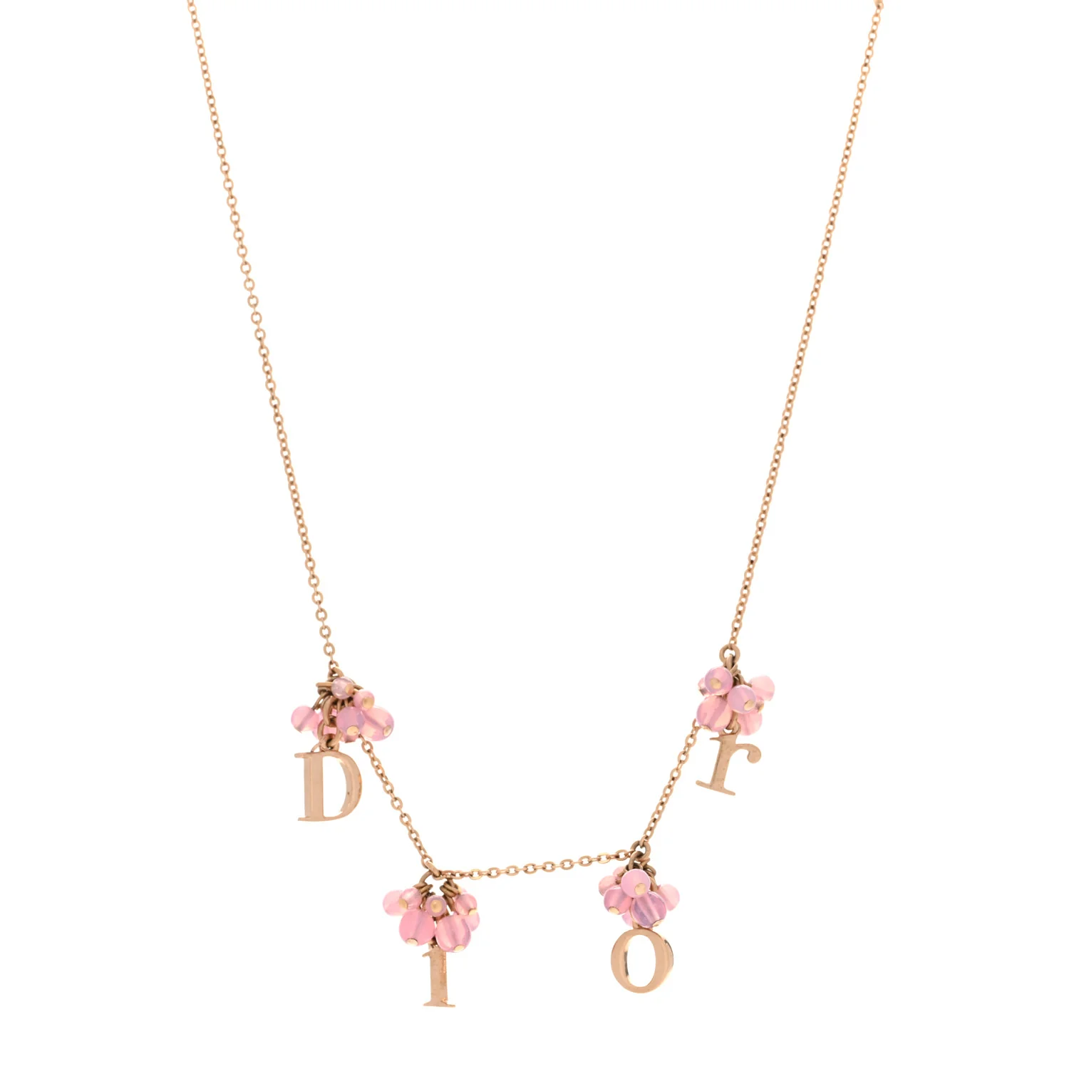 Beaded Logo Charm Necklace Gold Pink