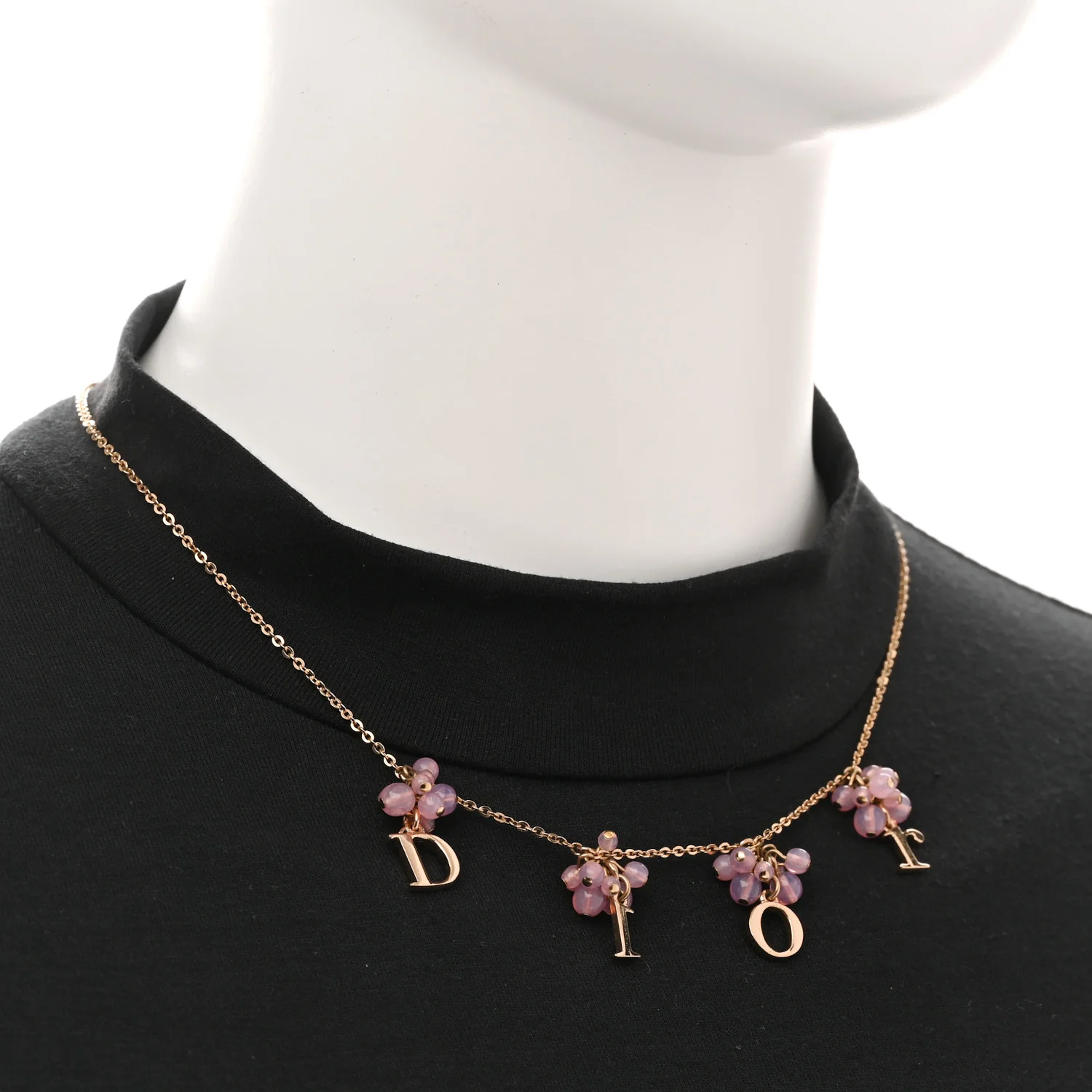 Beaded Logo Charm Necklace Gold Pink - Image 2