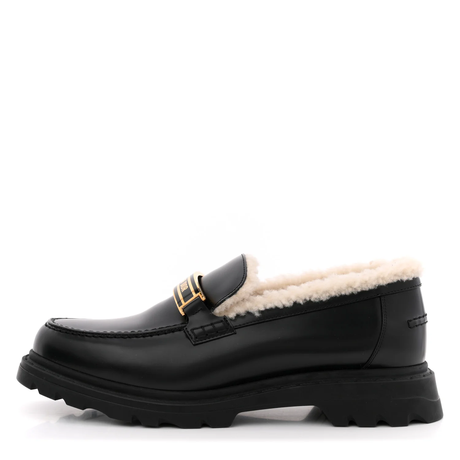 Brushed Calfskin Shearling Dior Code Lug Sole 15mm Loafers 41 Black Natural