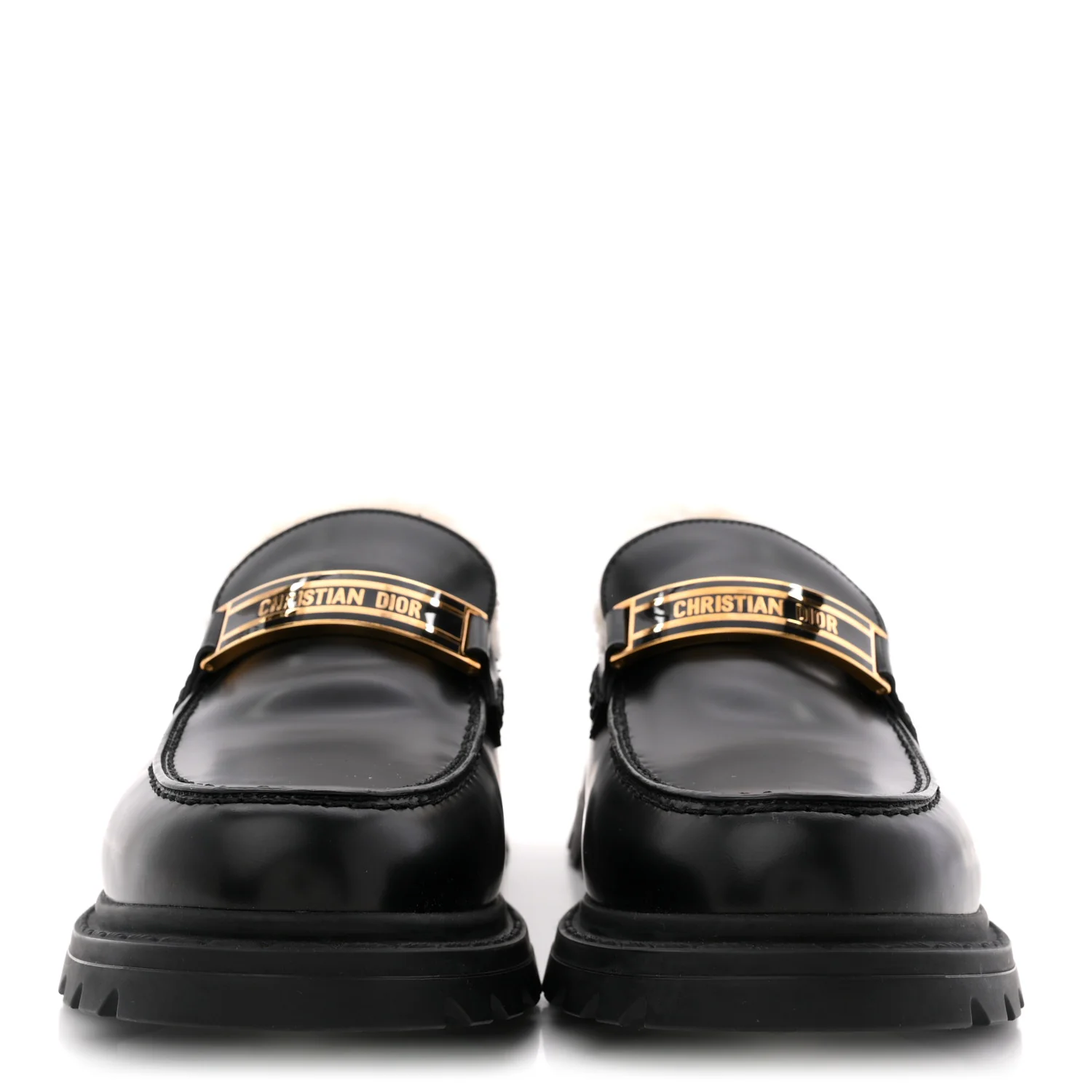 Brushed Calfskin Shearling Dior Code Lug Sole 15mm Loafers 41 Black Natural - Image 3