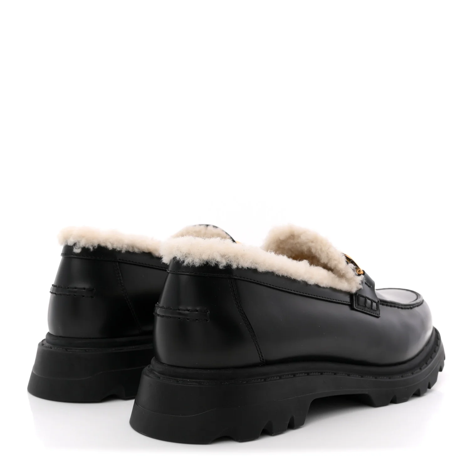 Brushed Calfskin Shearling Dior Code Lug Sole 15mm Loafers 41 Black Natural - Image 5