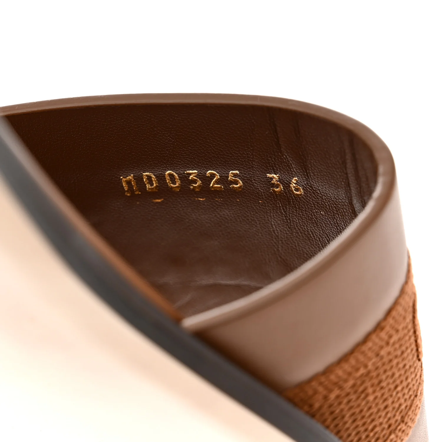 Calfskin Canvas Embroidered Dway Flat Slide Sandals 36 Camel - Image 9