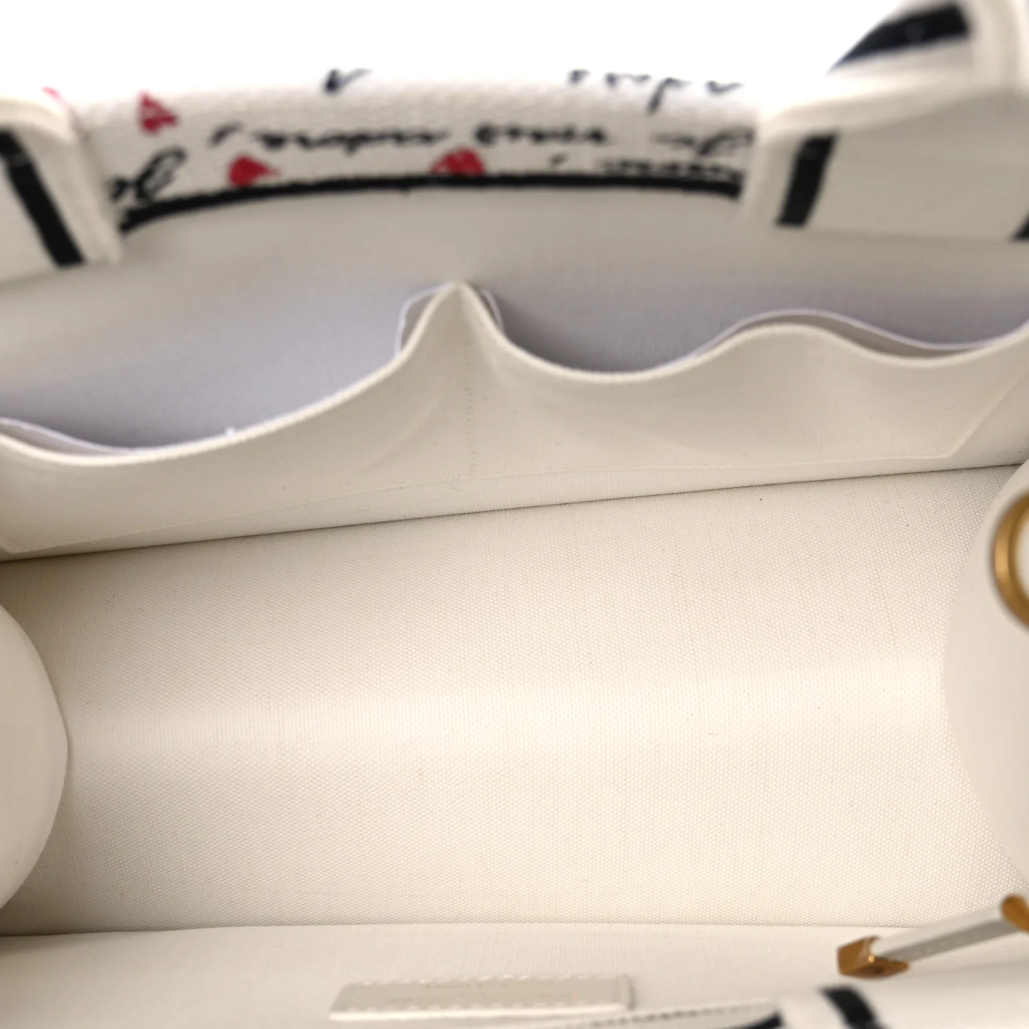 Calfskin Canvas Embroidered Small Dioramour Je Vous Adore Book Tote With Strap White Black Red - Image 4