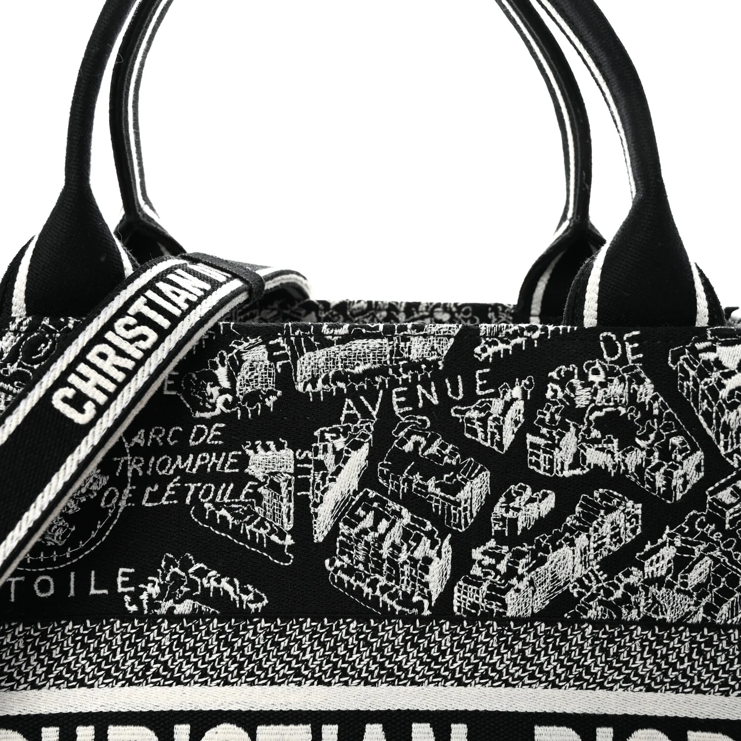 Calfskin Canvas Medium Plan De Paris Book Tote With Strap Black White - Image 7