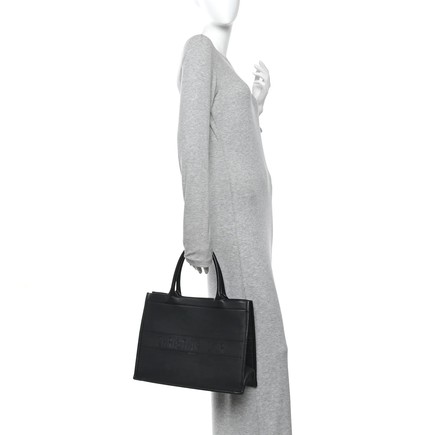 Calfskin Embossed Medium Book Tote Black - Image 2