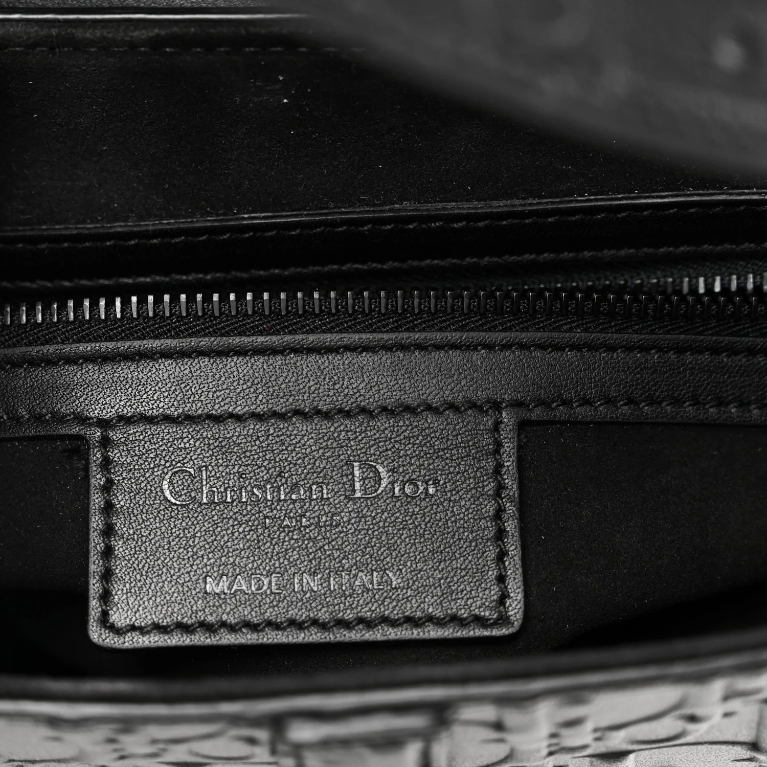 Calfskin Embossed Oblique Saddle Bag Black - Image 6