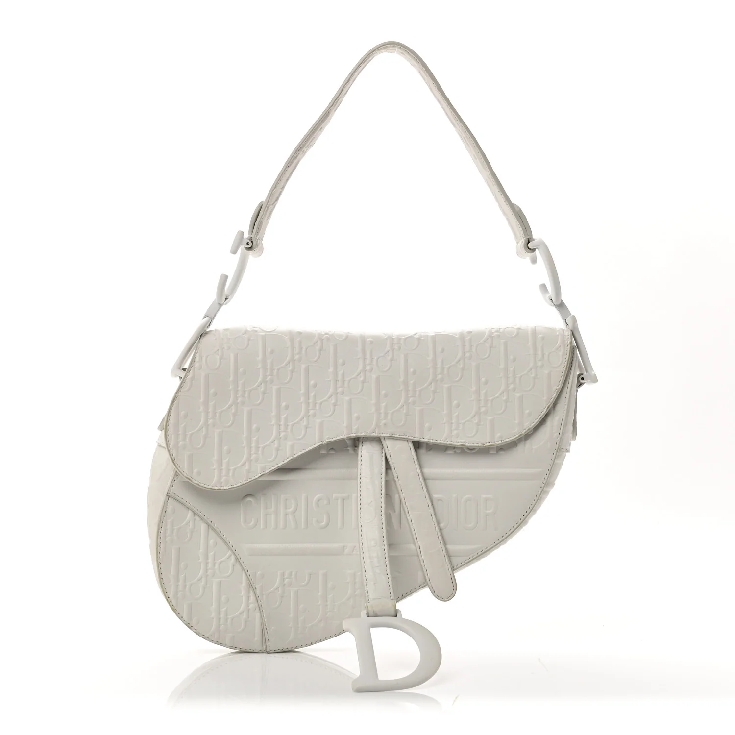Calfskin Embossed Oblique Saddle Bag White