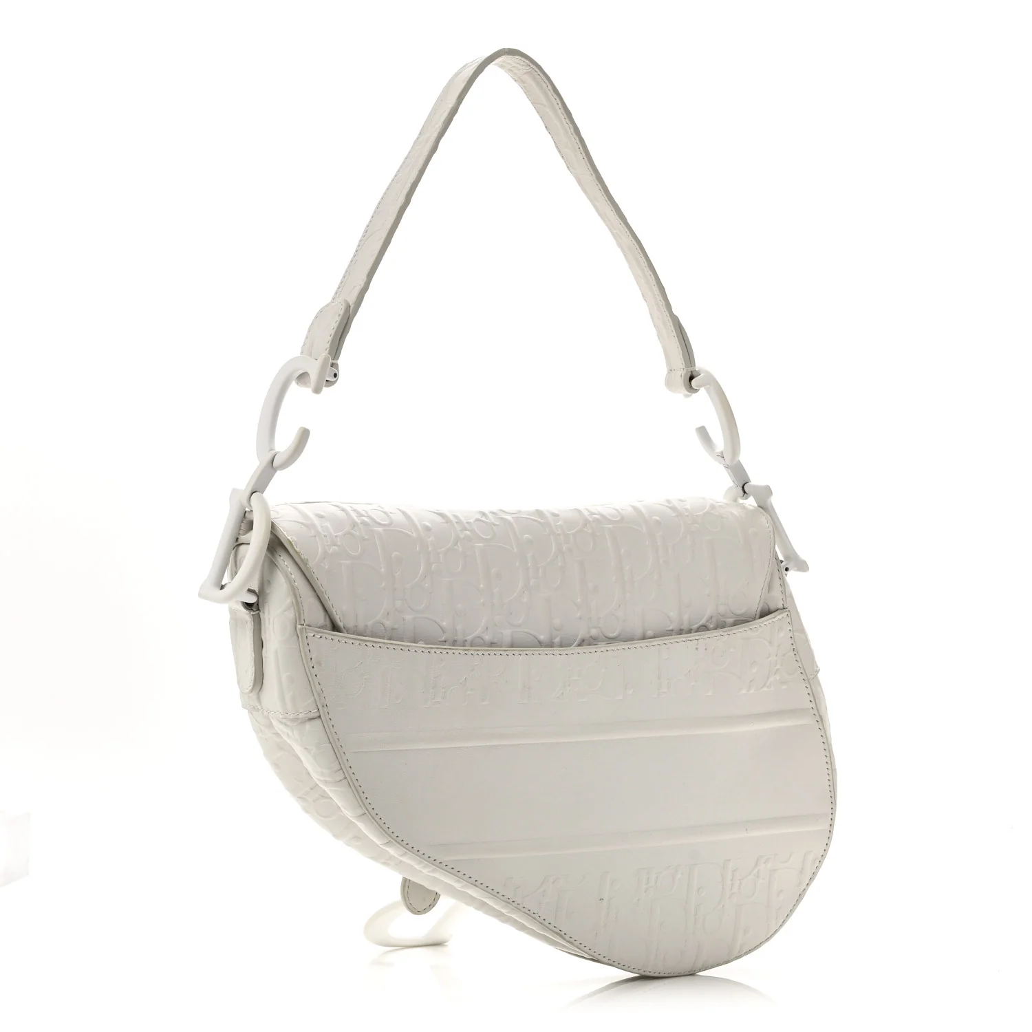 Calfskin Embossed Oblique Saddle Bag White - Image 3