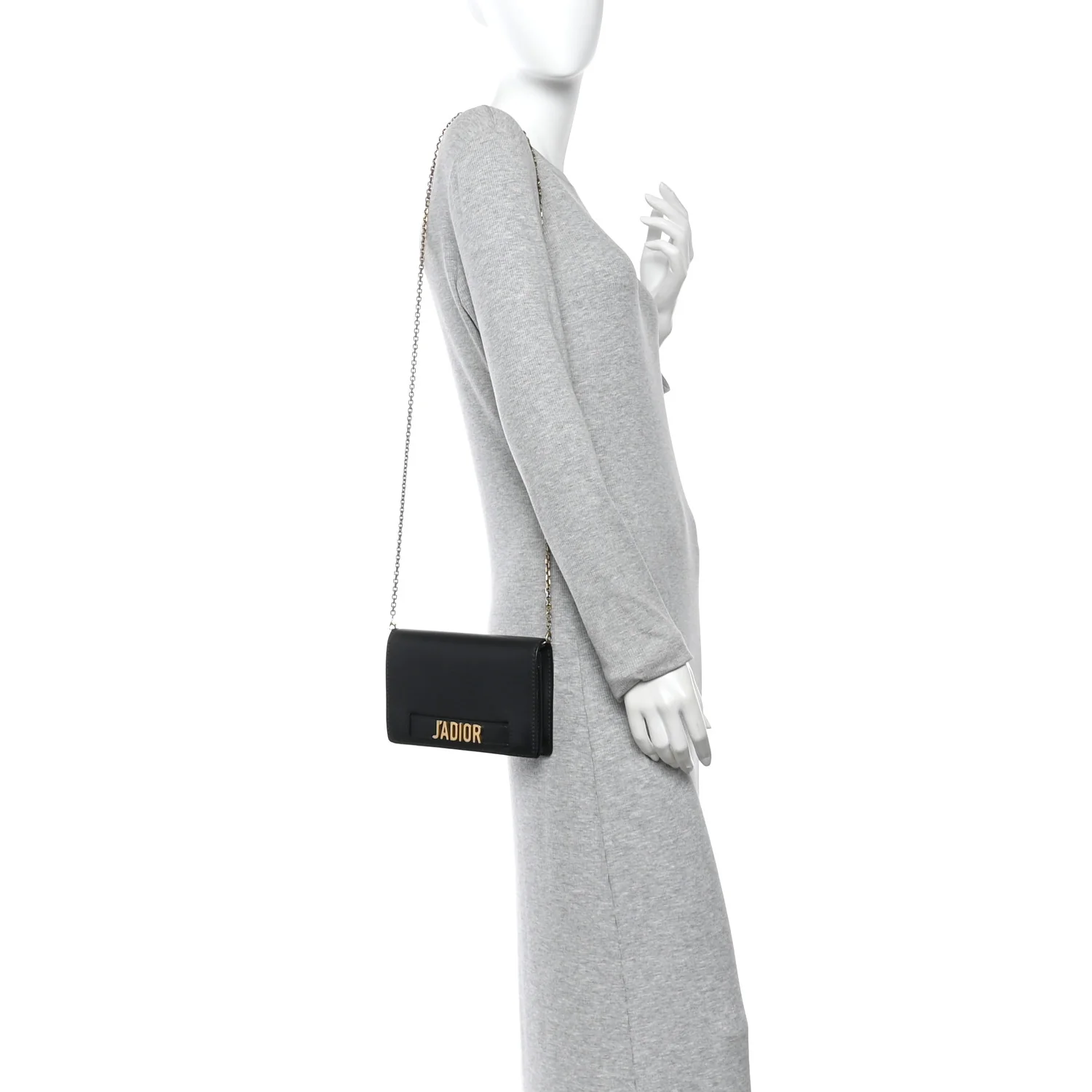 Calfskin J'Adior Wallet on Chain Pouch Black - Image 2