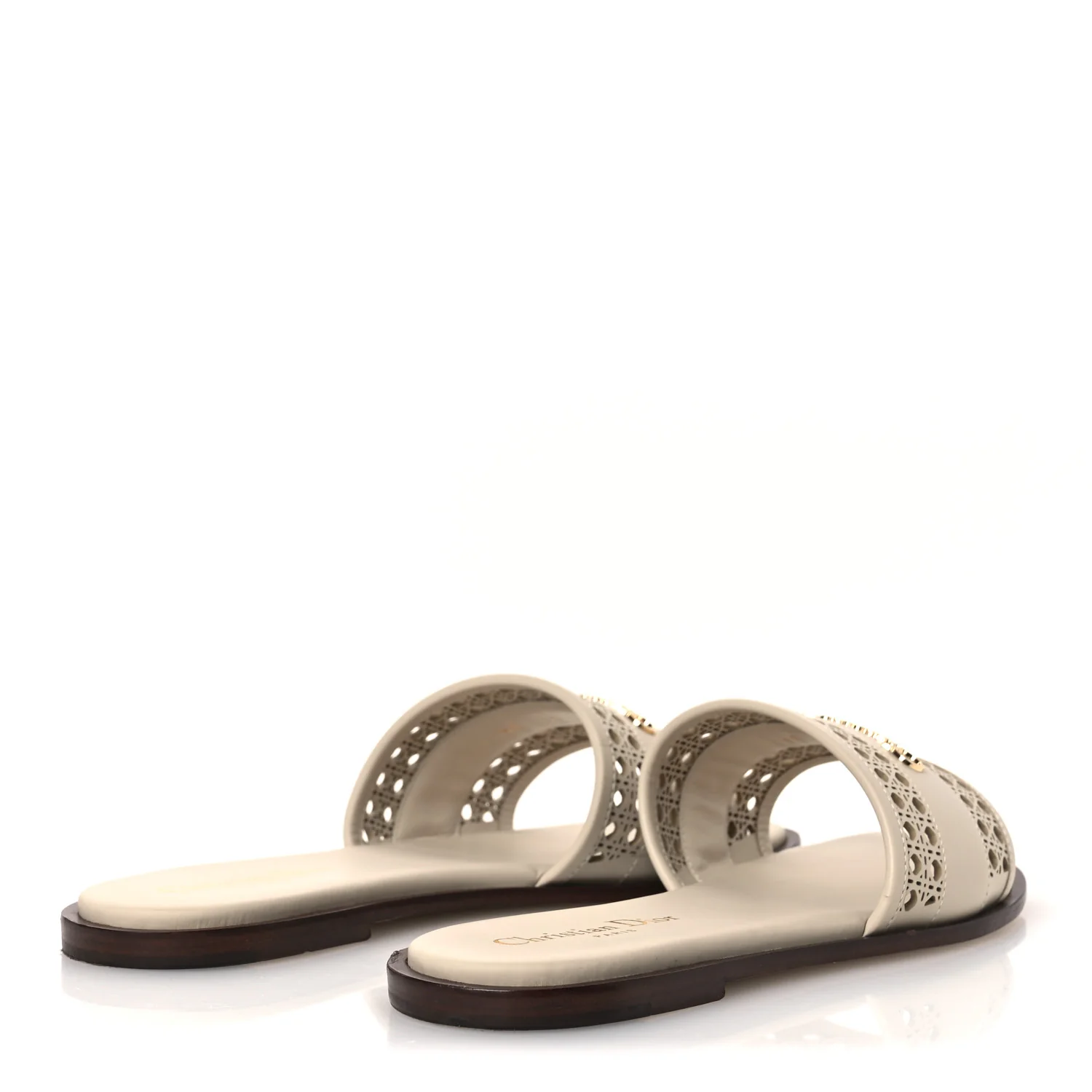 Calfskin Lambskin Micro Cannage D-Lane Flat Slide Sandals 36 Light Ecru - Image 5