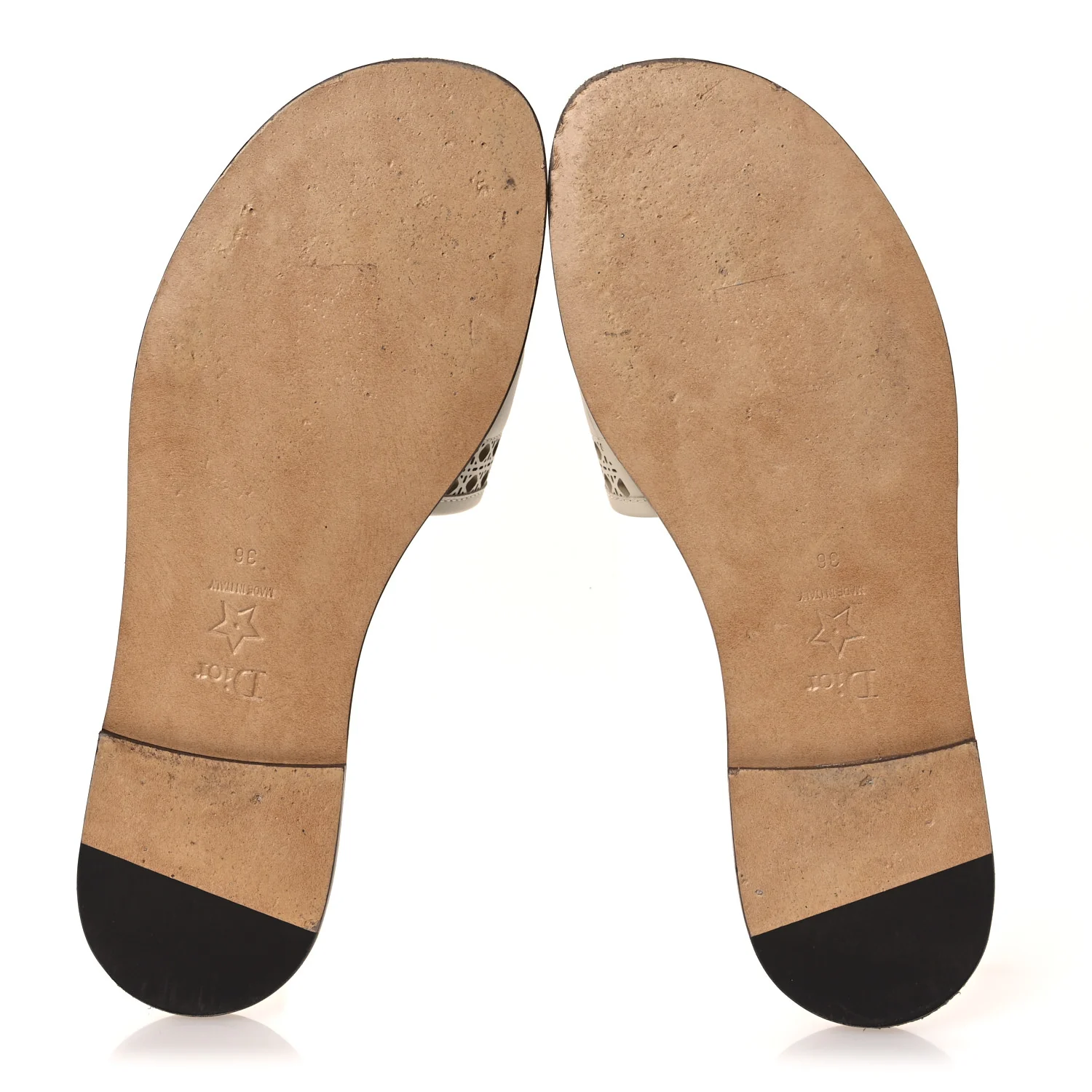 Calfskin Lambskin Micro Cannage D-Lane Flat Slide Sandals 36 Light Ecru - Image 7