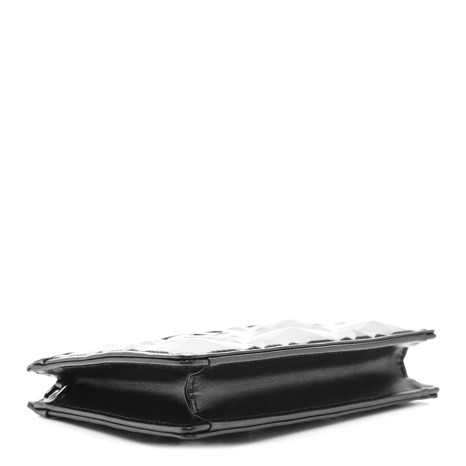 Calfskin Macrocannage Diamond Caro Zipped Pouch With Chain Black - Image 4