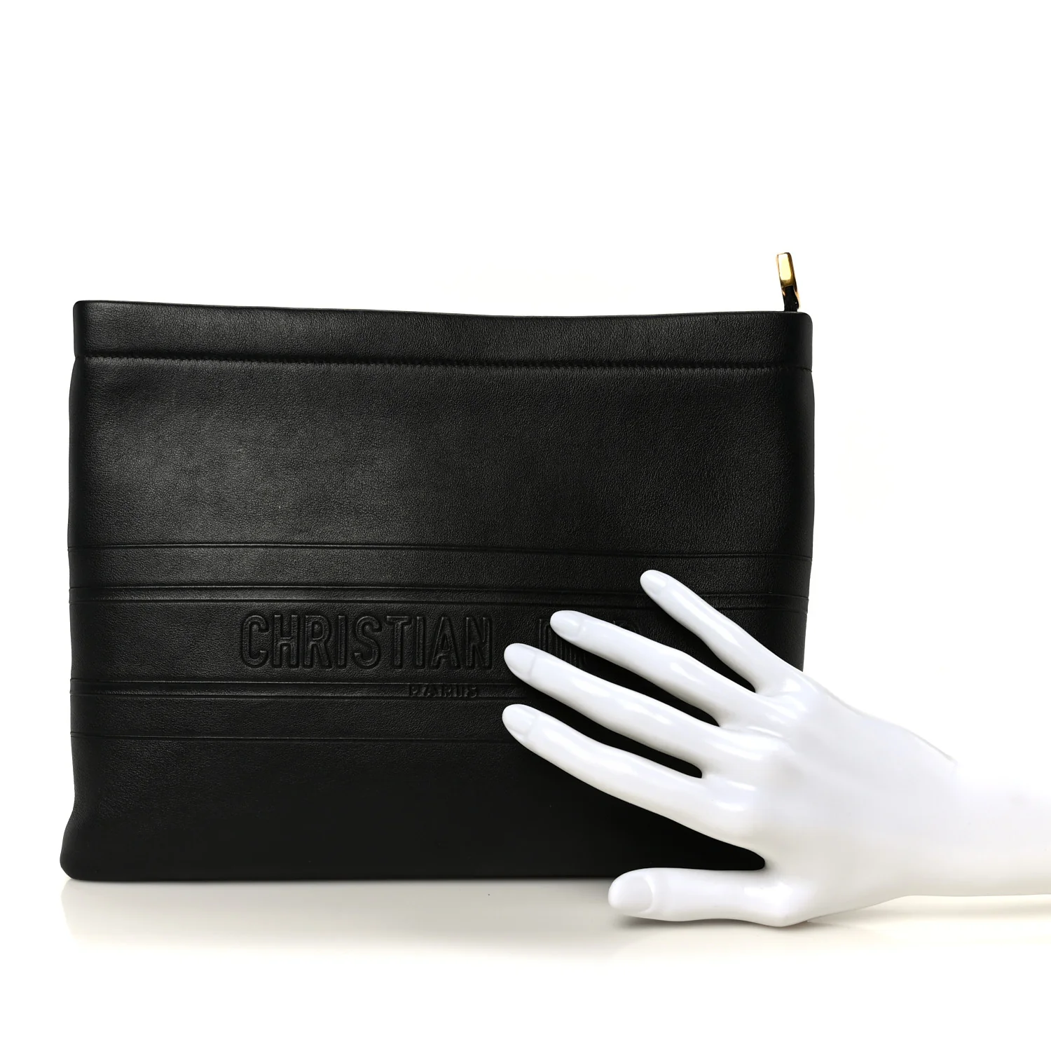 Calfskin Medium Diordouble Zip Pouch Black - Image 2