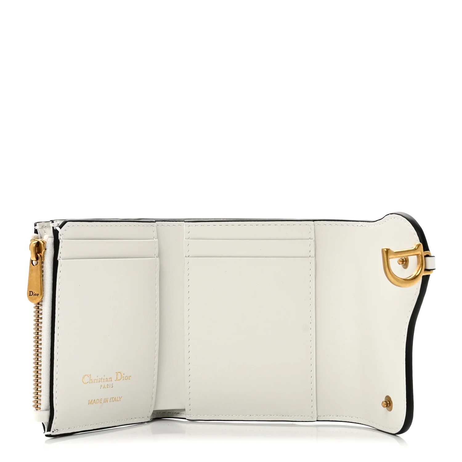 Calfskin Newspaper Print Saddle Lotus Wallet White Black - Image 5