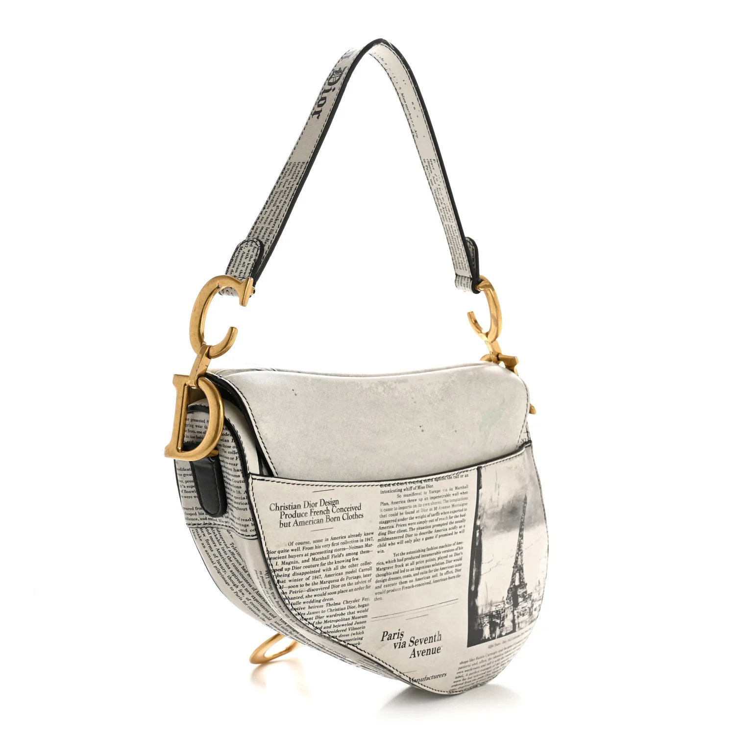 Calfskin Newspaper Printed Saddle Bag Black White - Image 3