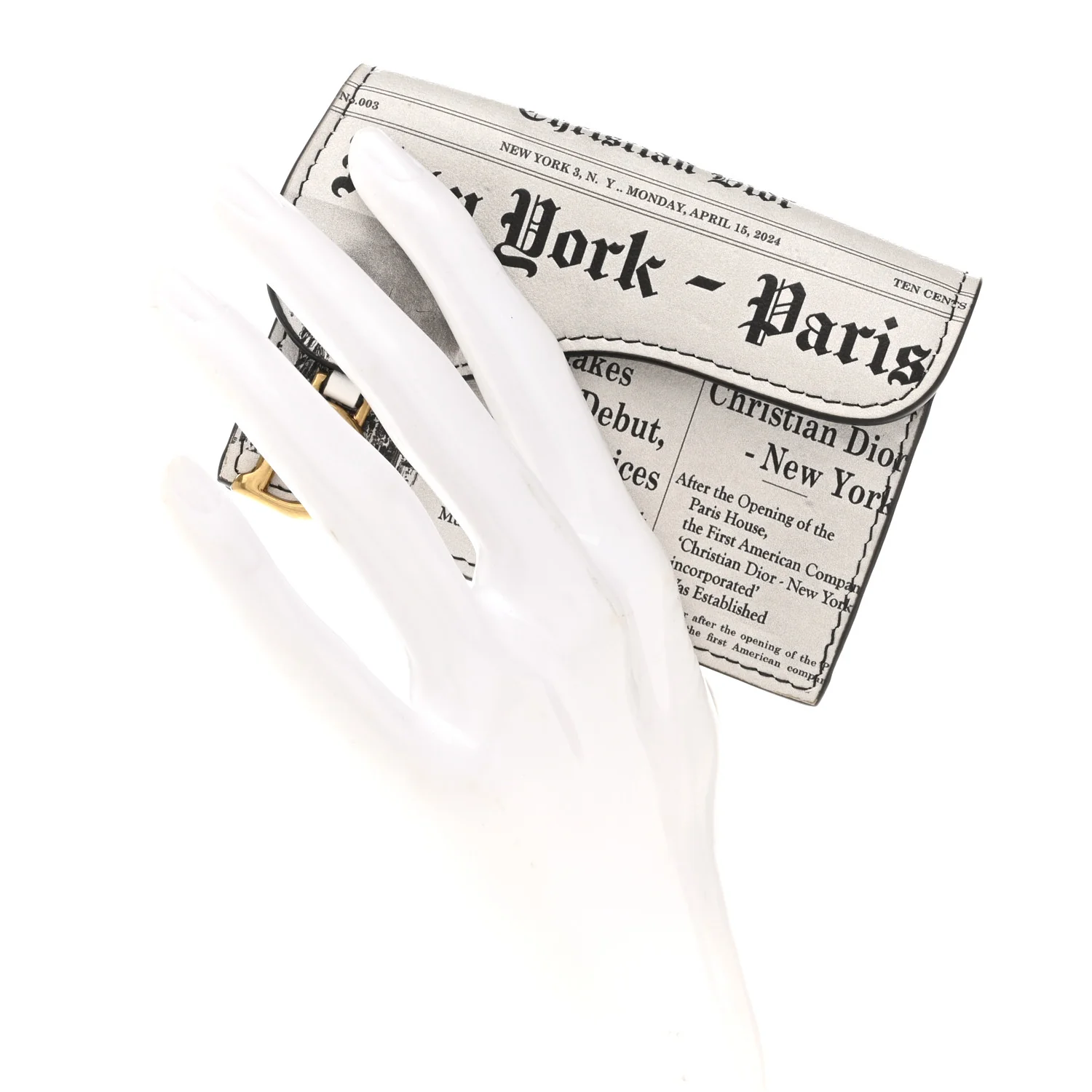Calfskin Newspaper Printed Saddle Bloom Card Holder White Black - Image 2