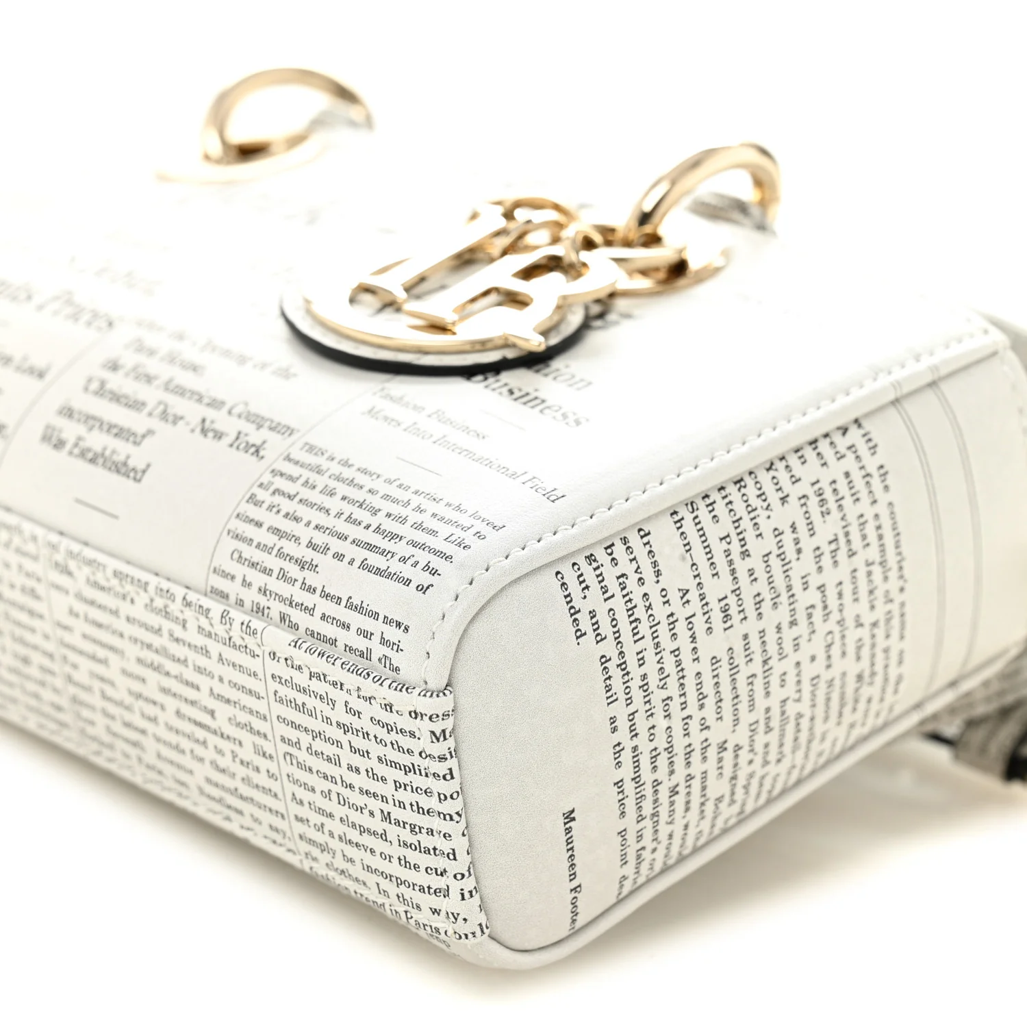 Calfskin Newspaper Printed Small Lady D-Joy Black White - Image 10