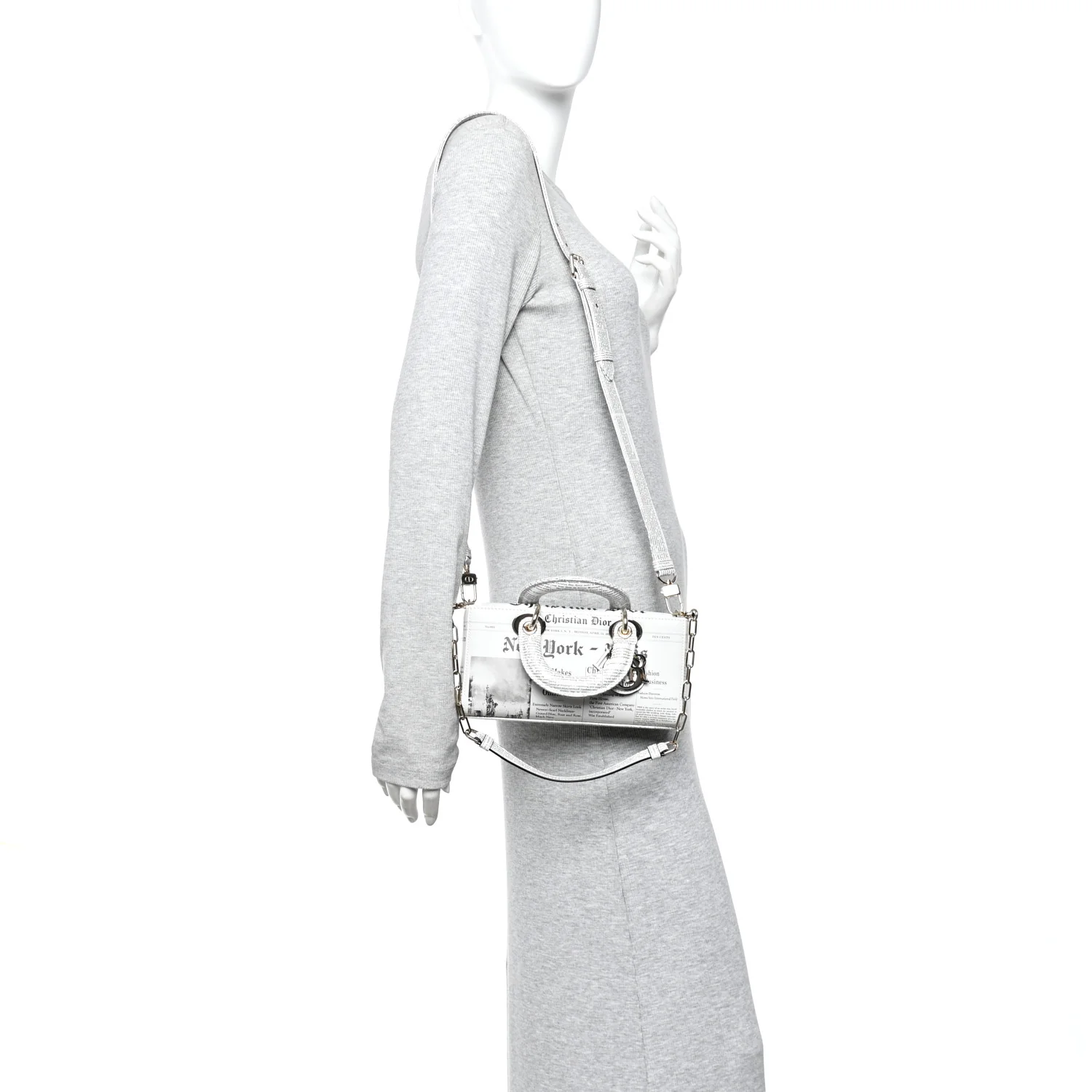 Calfskin Newspaper Printed Small Lady D-Joy Black White - Image 2