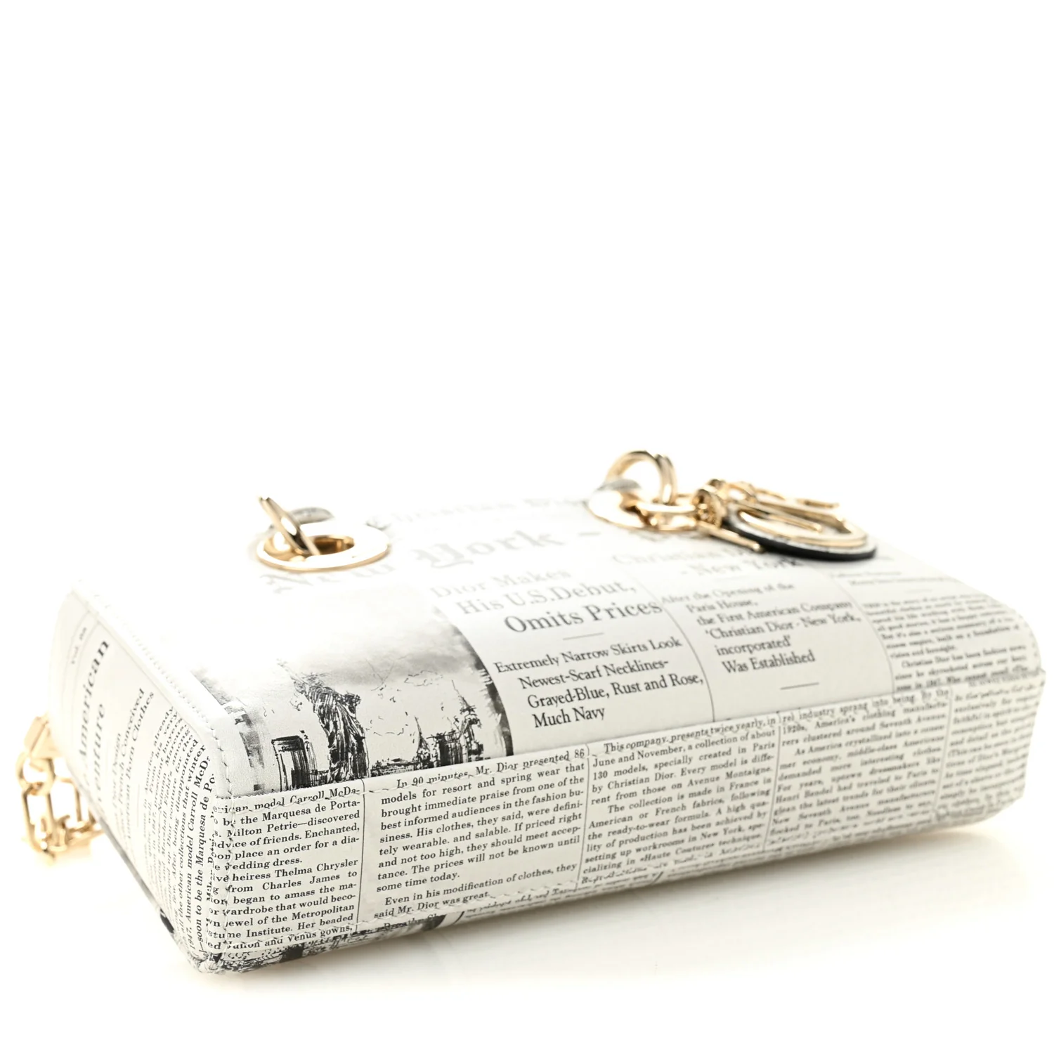 Calfskin Newspaper Printed Small Lady D-Joy Black White - Image 4