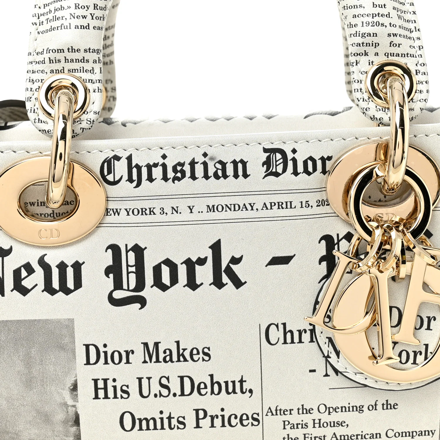 Calfskin Newspaper Printed Small Lady D-Joy Black White - Image 8