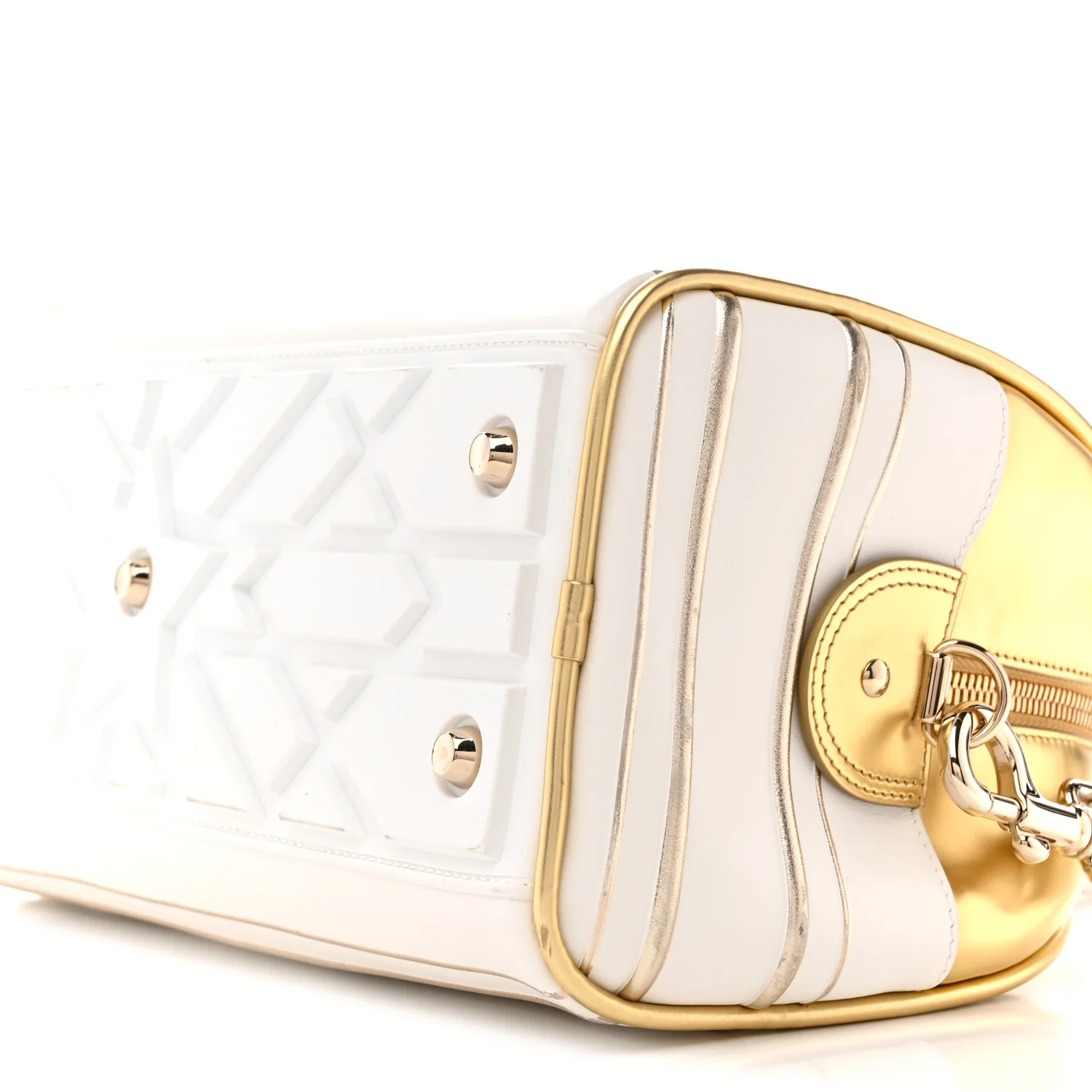 Calfskin Padded Macrocannage Medium Dior Vibe Zip Bowling Bag White Gold - Image 10