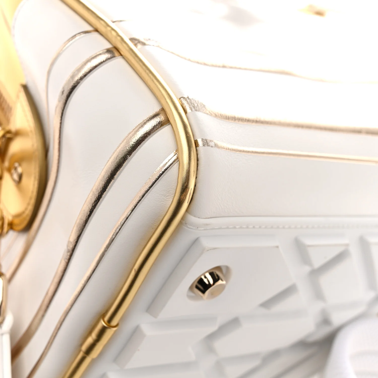 Calfskin Padded Macrocannage Medium Dior Vibe Zip Bowling Bag White Gold - Image 12