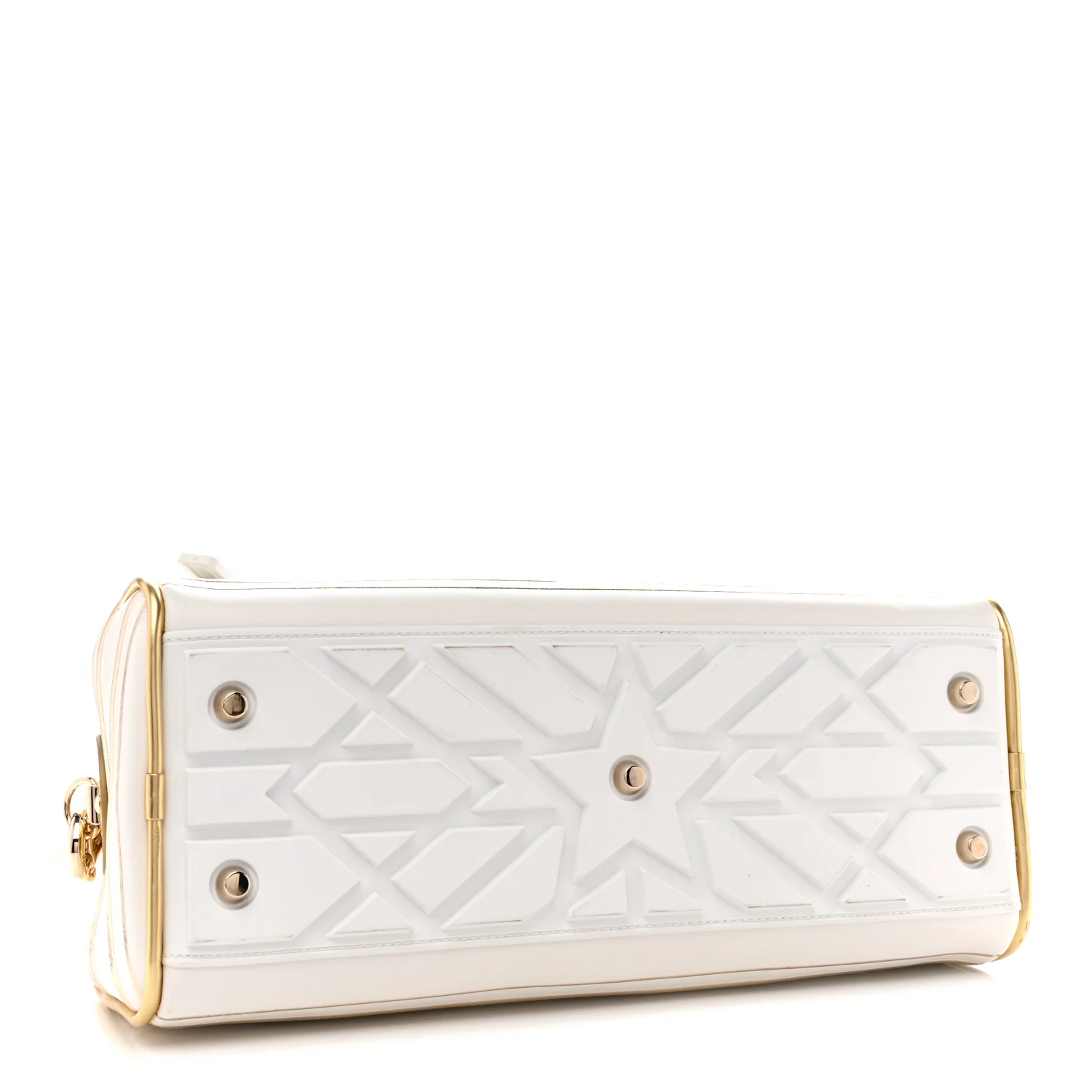 Calfskin Padded Macrocannage Medium Dior Vibe Zip Bowling Bag White Gold - Image 4