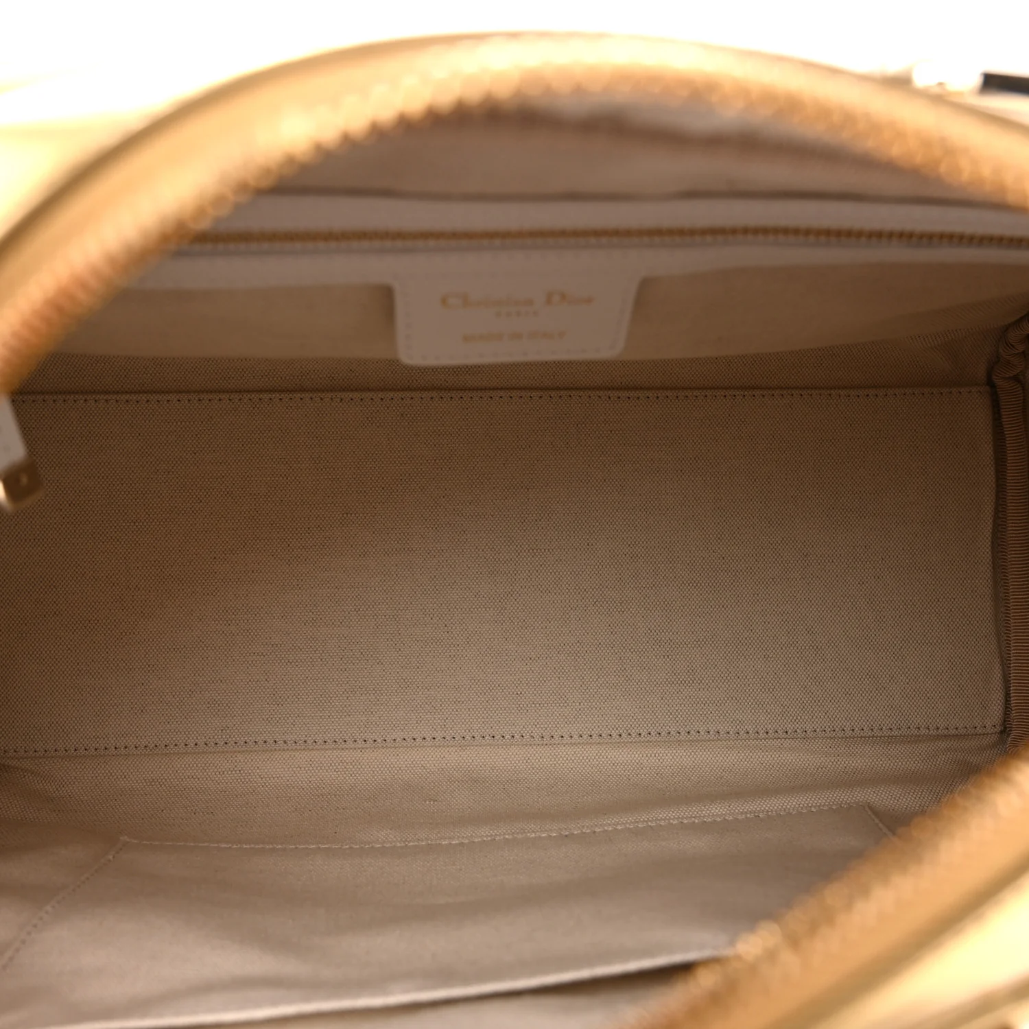 Calfskin Padded Macrocannage Medium Dior Vibe Zip Bowling Bag White Gold - Image 5