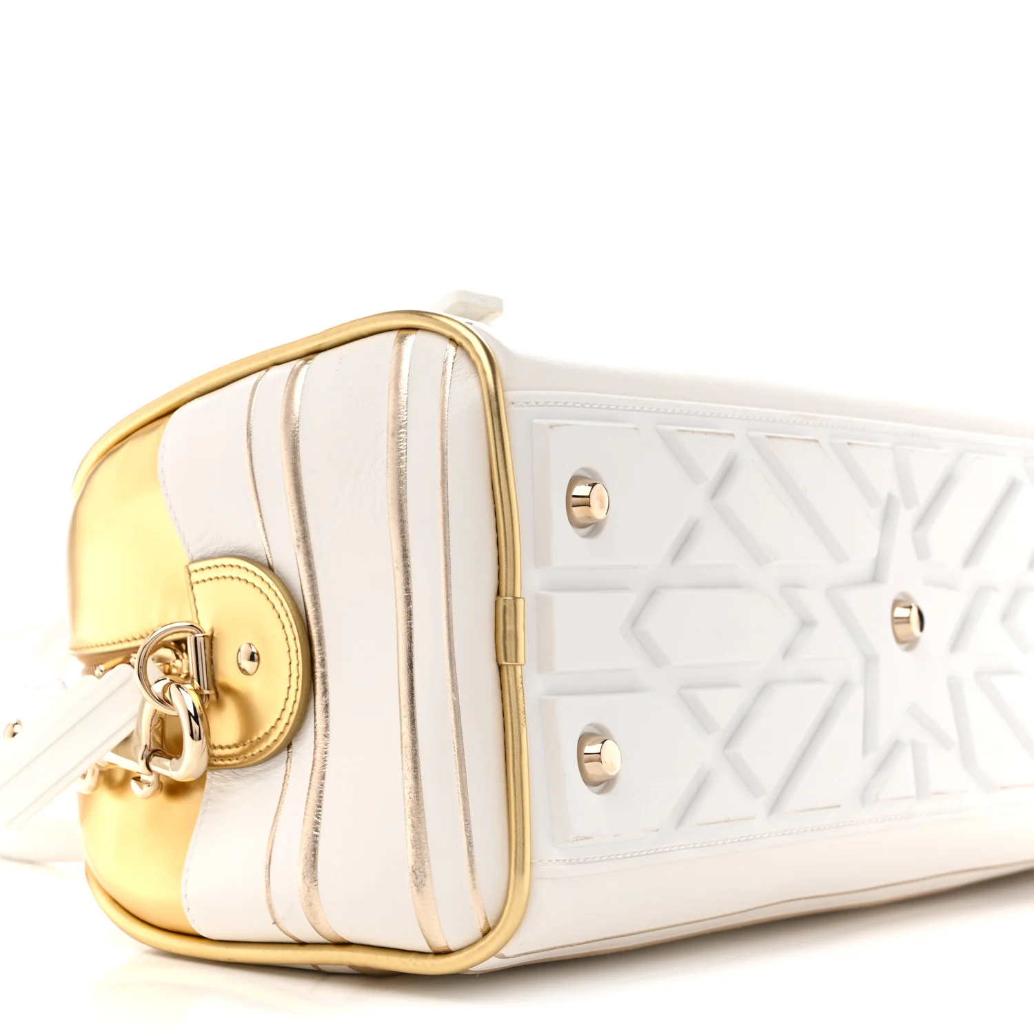 Calfskin Padded Macrocannage Medium Dior Vibe Zip Bowling Bag White Gold - Image 9