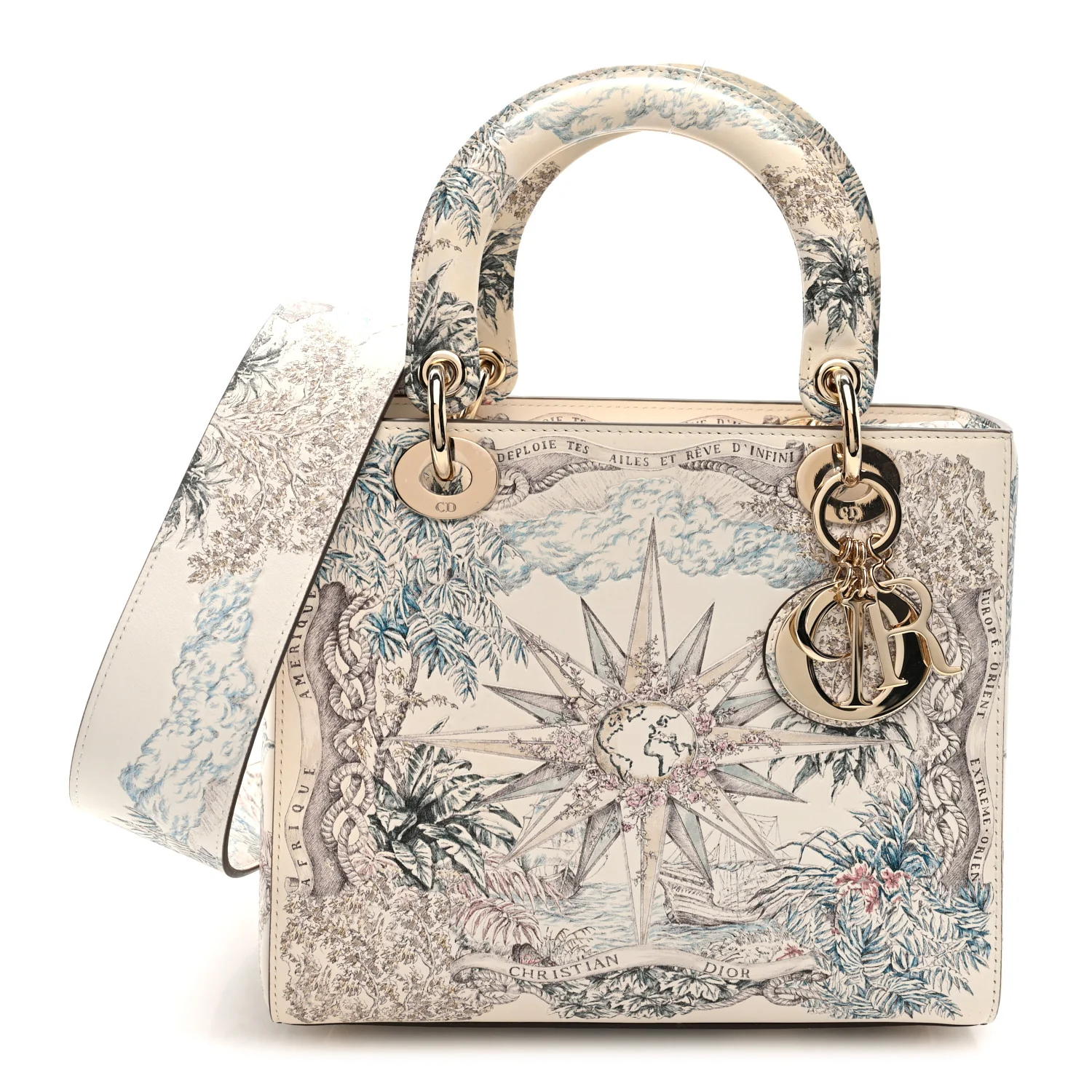 Calfskin Reve d'Infini Print Medium Lady Dior White Multicolor