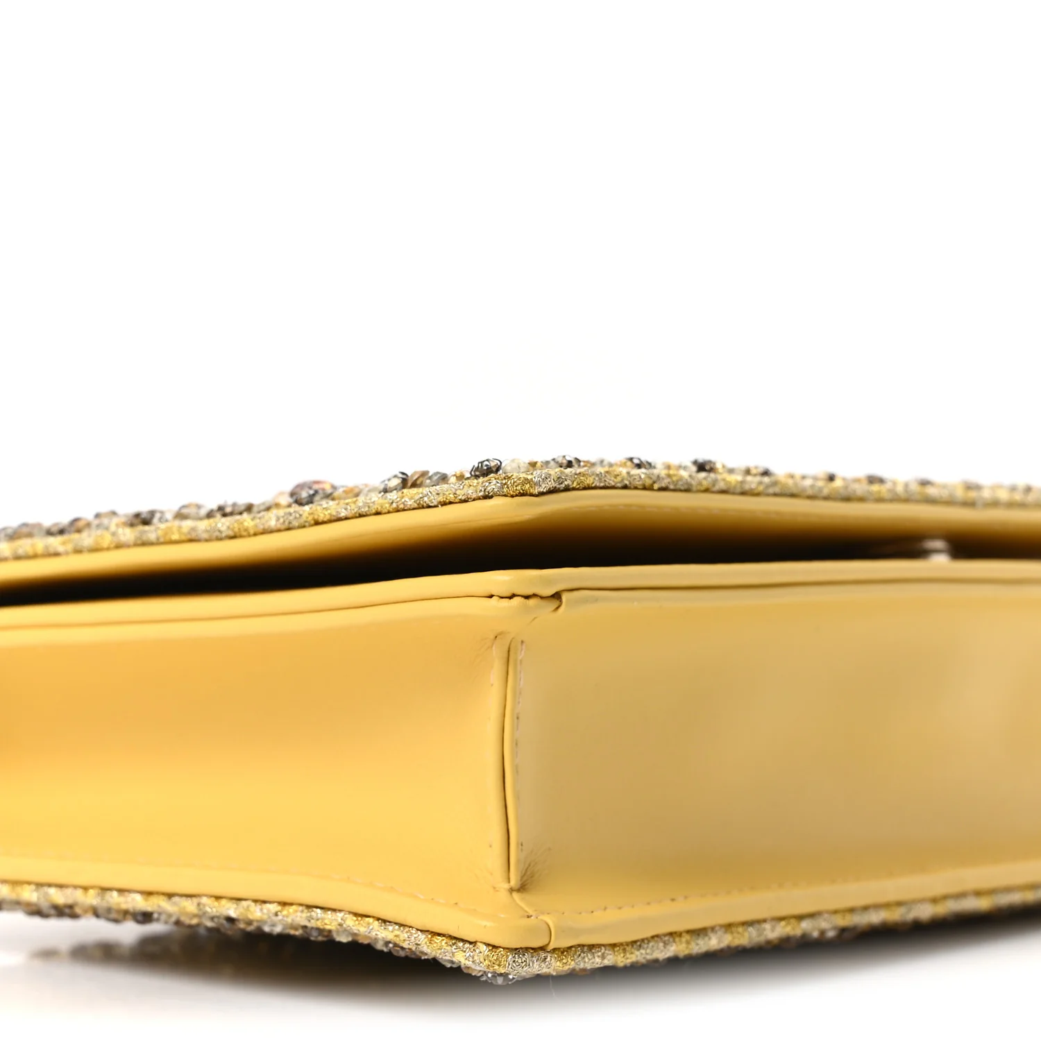 Calfskin Satin Bead Embroidery Lady Dior Clutch Gold Yellow - Image 10